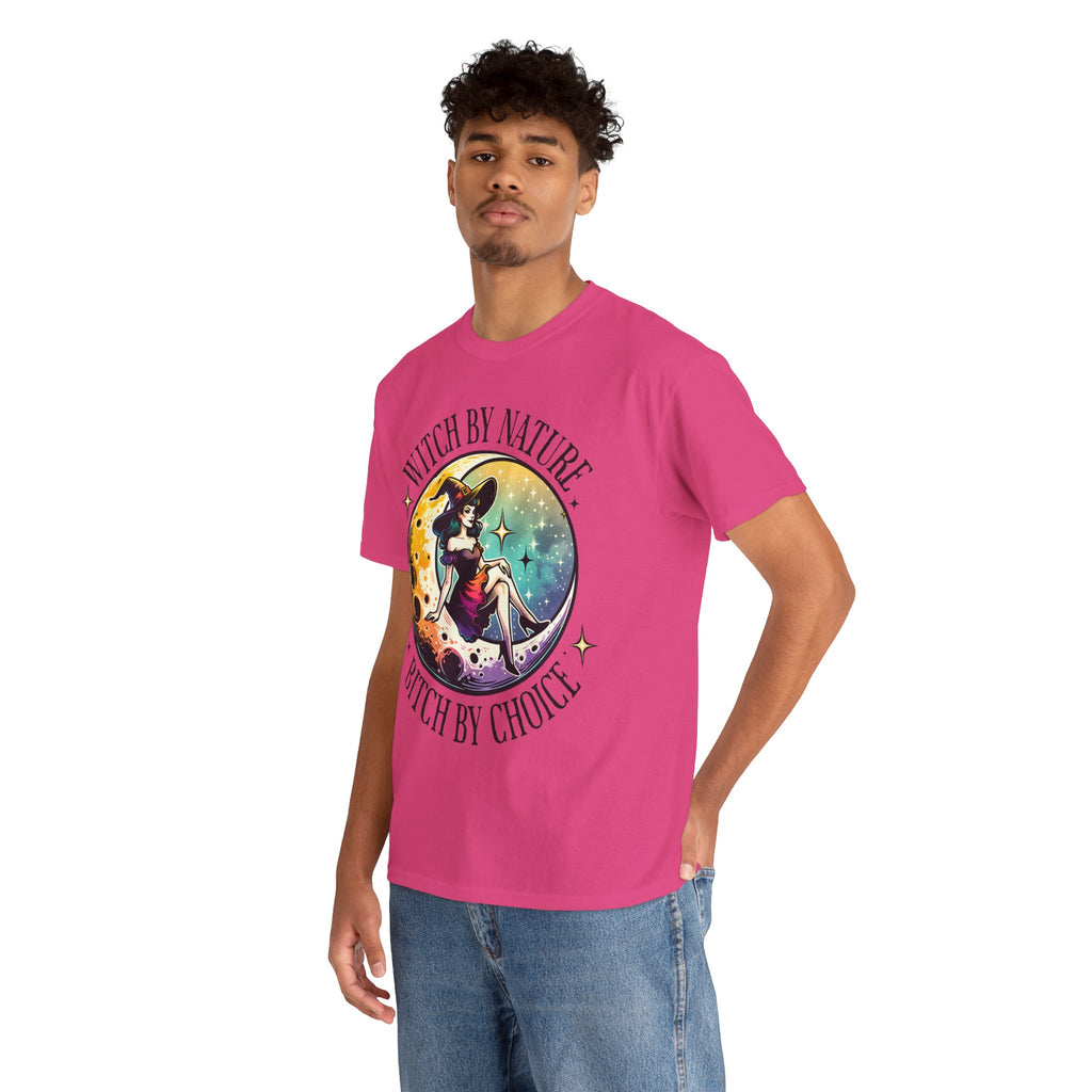 Witchy Cotton Tee - "Witch by Nature, Bitch by Choice" | Unisex Tee for Spooky Season, Boho Fashion, Festival Wear, Gift for Witches