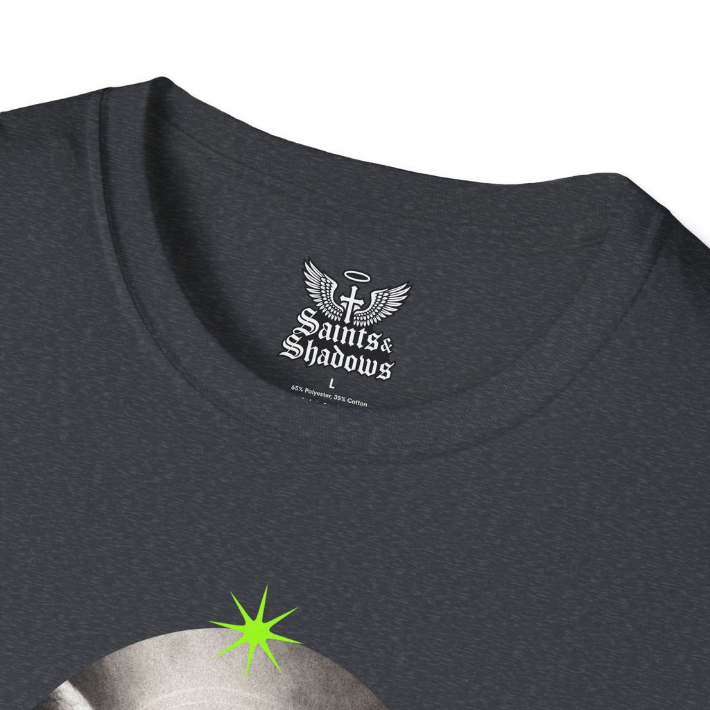 Saints and Shadows - Panoramic Portrayal, Angelic Artwork Unisex Softstyle T-Shirt, Casual Wear