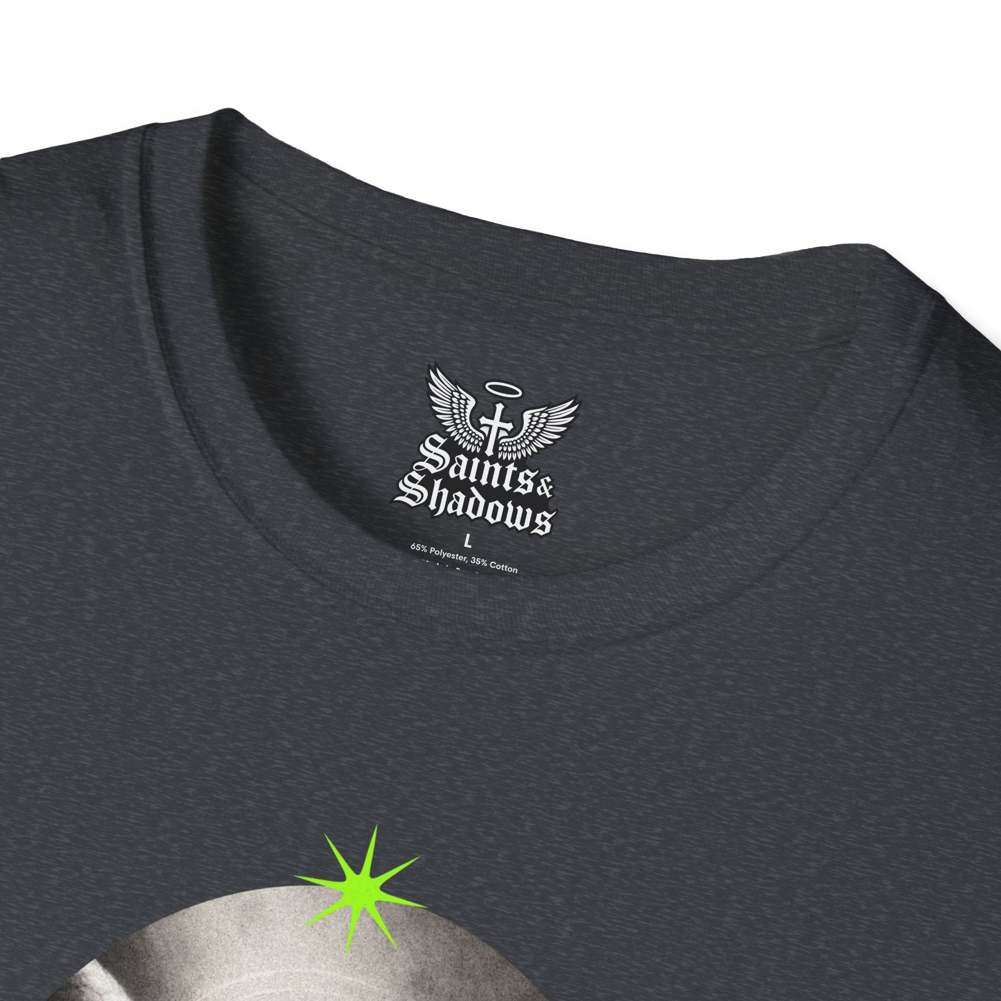 Saints and Shadows - Panoramic Portrayal, Angelic Artwork Unisex Softstyle T-Shirt, Casual Wear