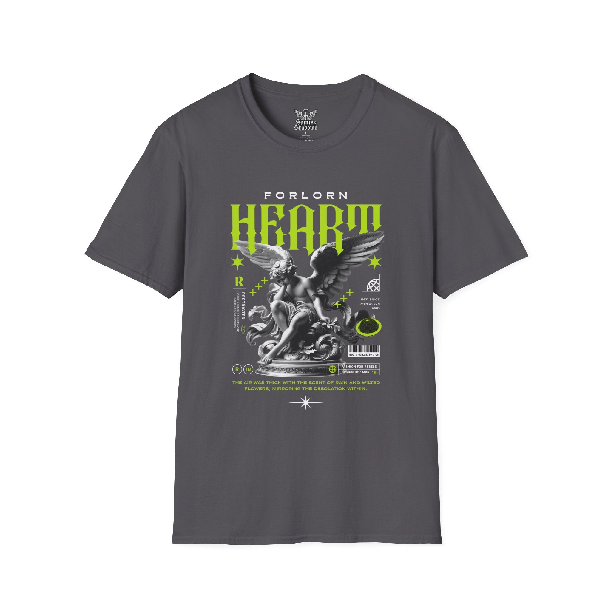 Saints and Shadows - Forlorn Heart, Angelic Artwork Unisex Softstyle T-Shirt, Casual Wear