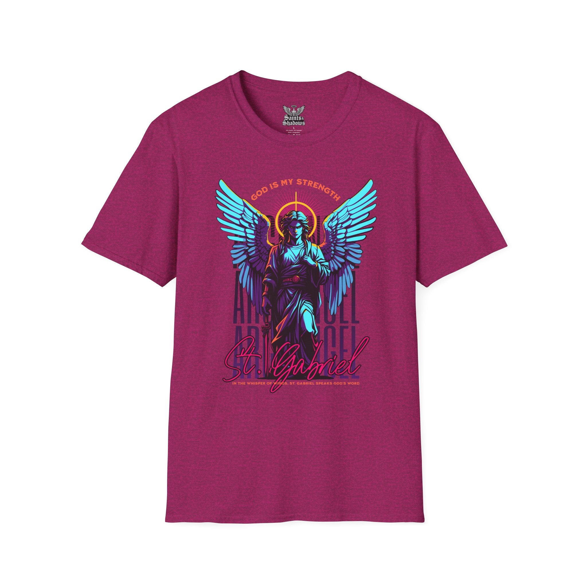 Saints and Shadows - St. Gabriel, Angelic Artwork Unisex Softstyle T-Shirt, Casual Wear