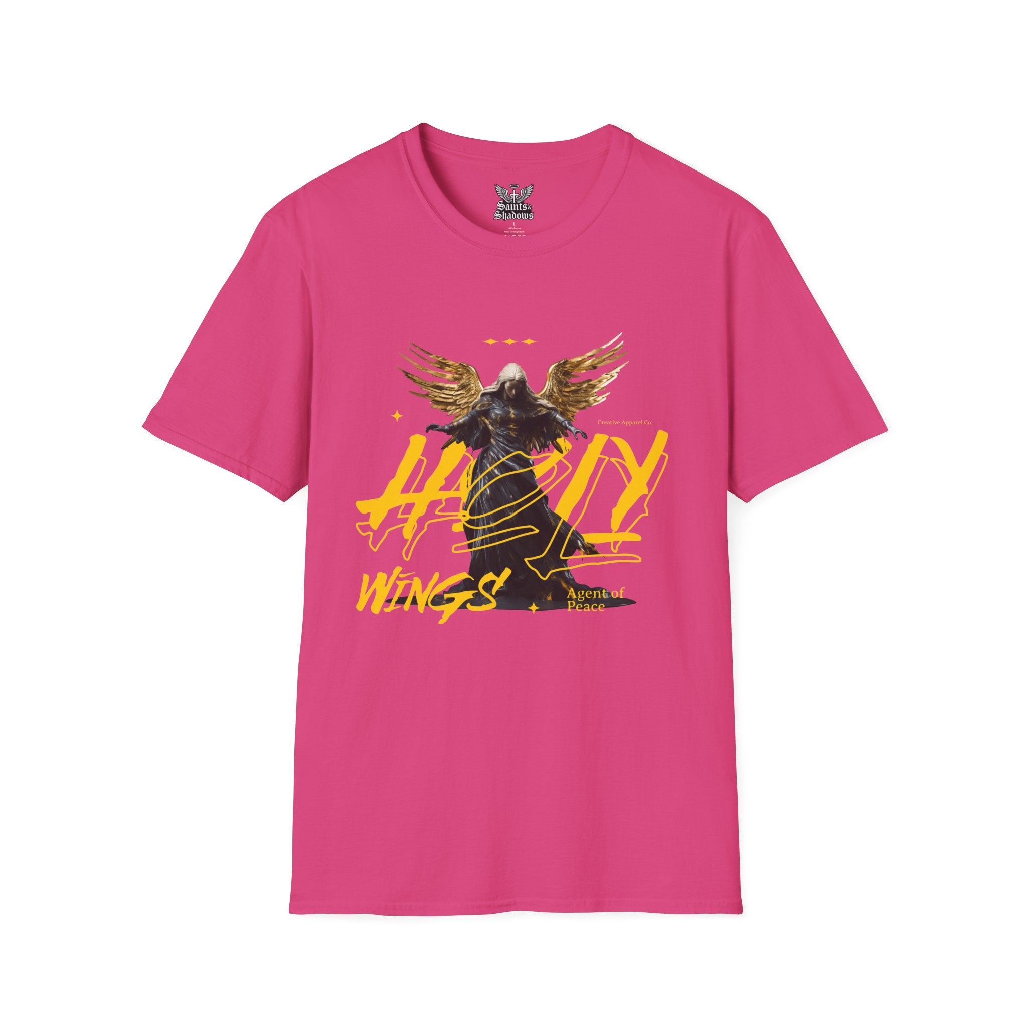 Saints and Shadows - Holy Wings, Angelic Artwork Unisex Softstyle T-Shirt, Casual Wear