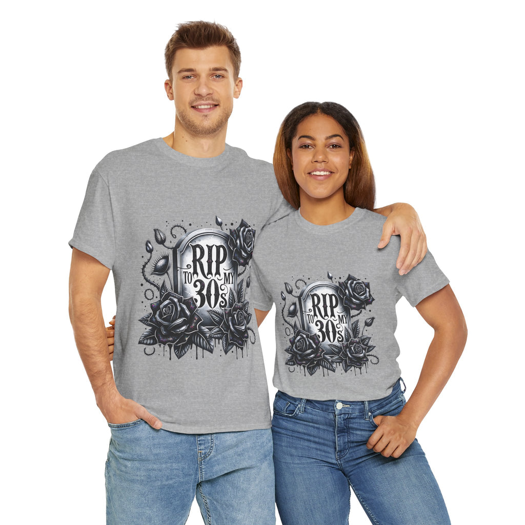 RIP to My 30s, Heavy, Unisex Graphic Shirt, Birthday Gift, Casual Wear, Vintage Style, Floral Design T-shirt