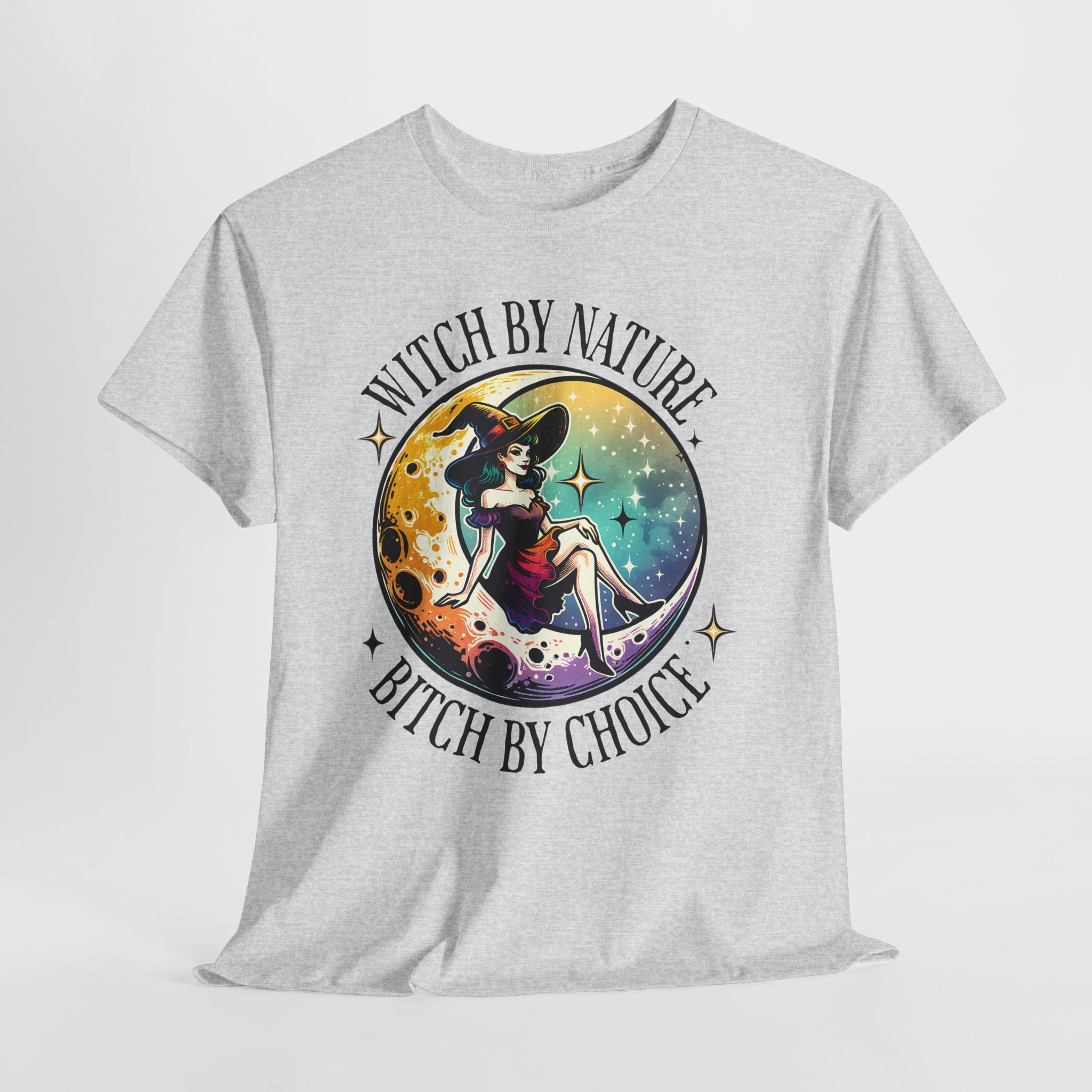 Witchy Cotton Tee - "Witch by Nature, Bitch by Choice" | Unisex Tee for Spooky Season, Boho Fashion, Festival Wear, Gift for Witches