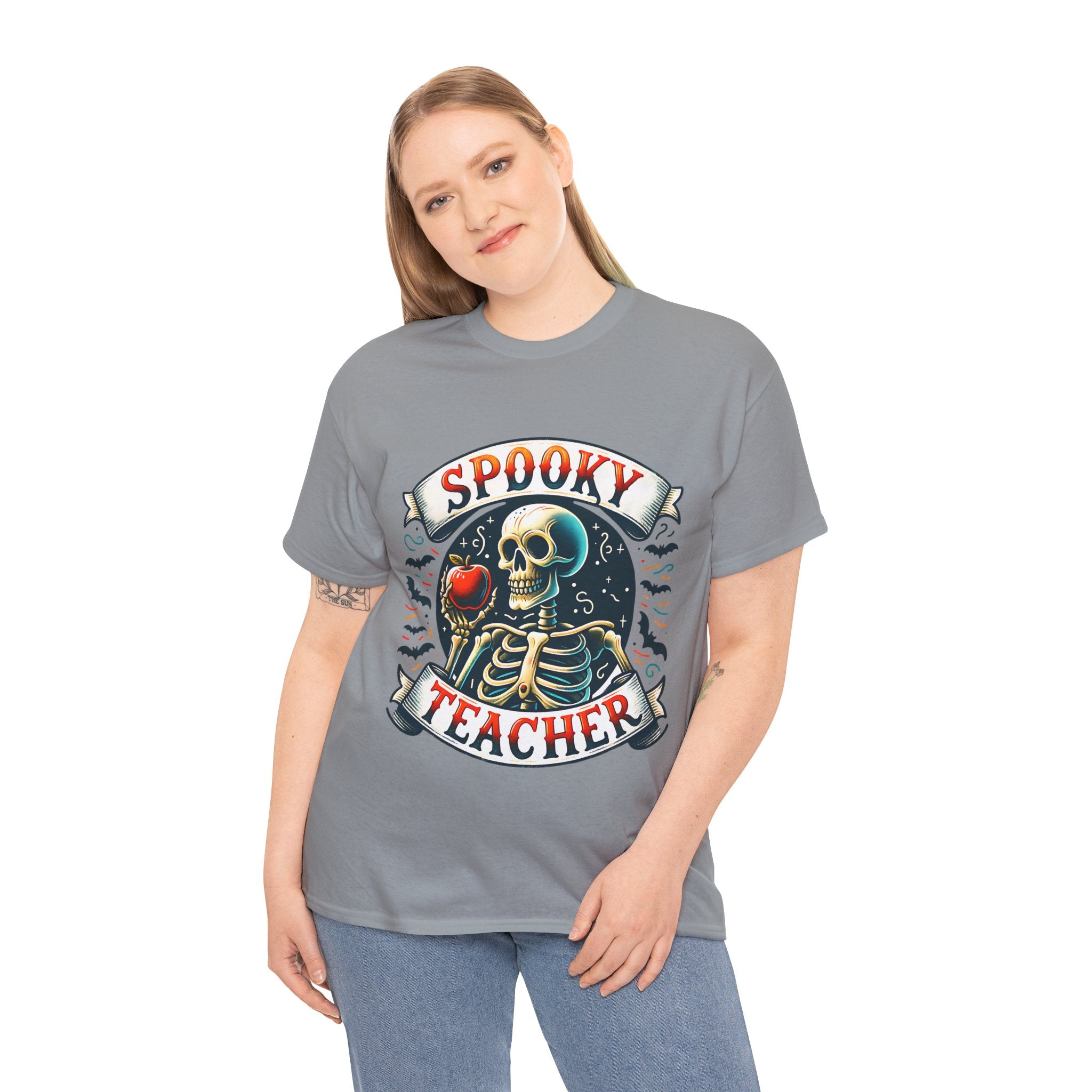 Spooky Teacher Tee, Halloween Shirt, Unisex Cotton T-Shirt, Funny Teacher Gift, Skeleton Design, Fall Apparel