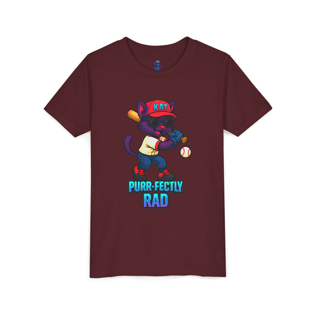 DJ KAT PAWS – Purr-fectly Rad Baseball Youth Tee | Fun Kids Graphic Shirt, Cool Cat Design, Perfect for Birthdays, Playdates & Sports Events