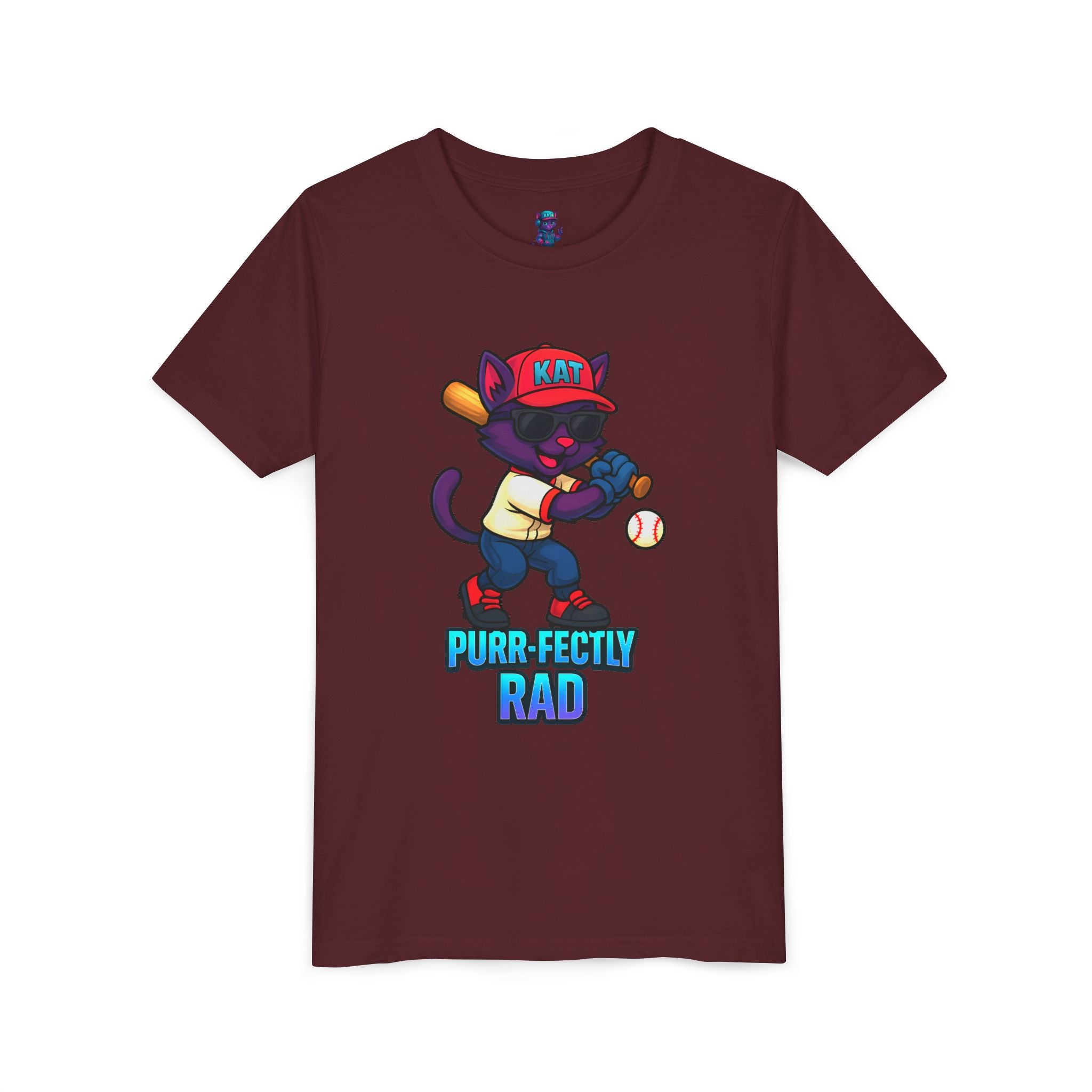 DJ KAT PAWS – Purr-fectly Rad Baseball Youth Tee | Fun Kids Graphic Shirt, Cool Cat Design, Perfect for Birthdays, Playdates & Sports Events