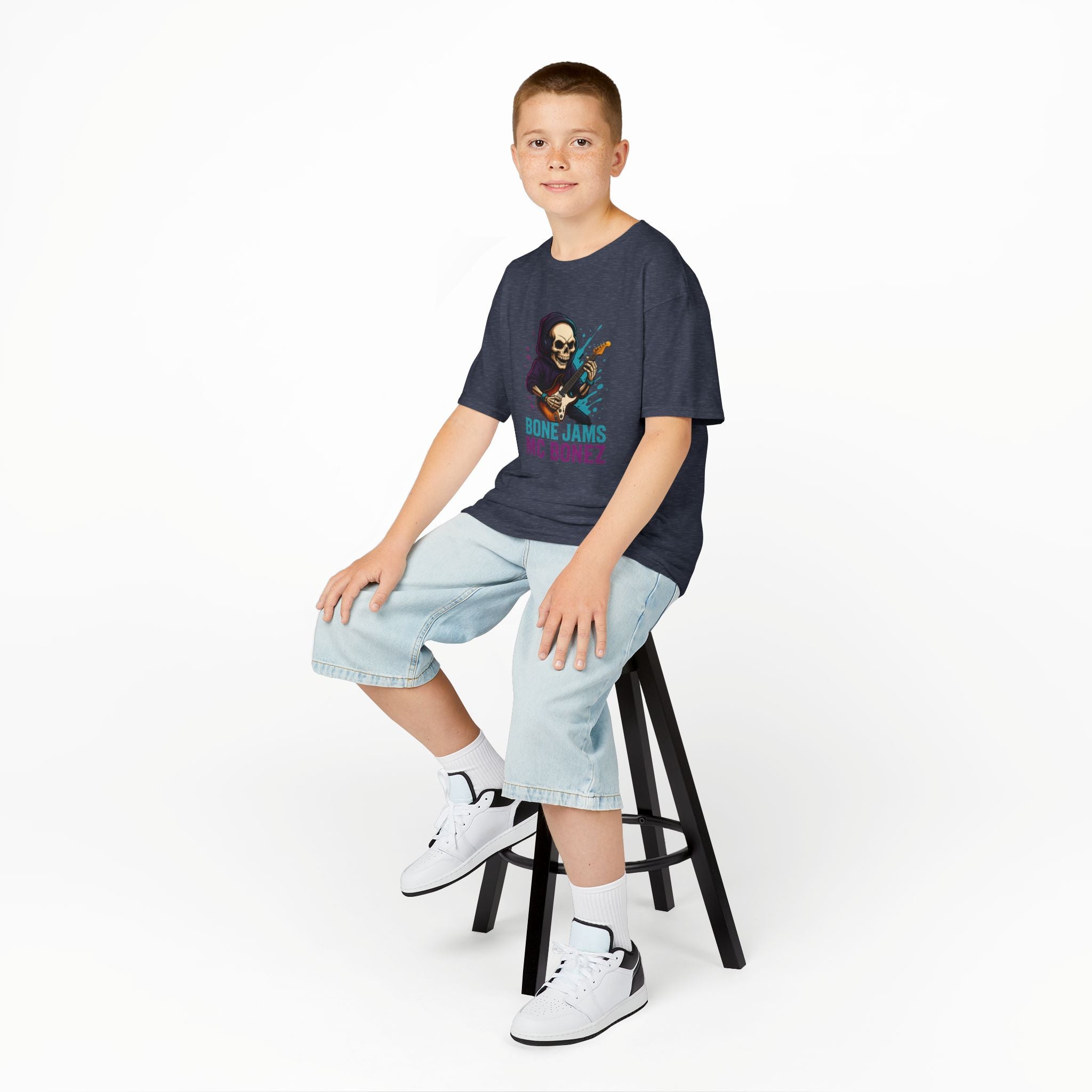 Bone Jams MC Bonez, Kids Tee | Guitar Edition | Cool Graphic Tee, Music Fan Shirt, Unique Gift for Young Musicians