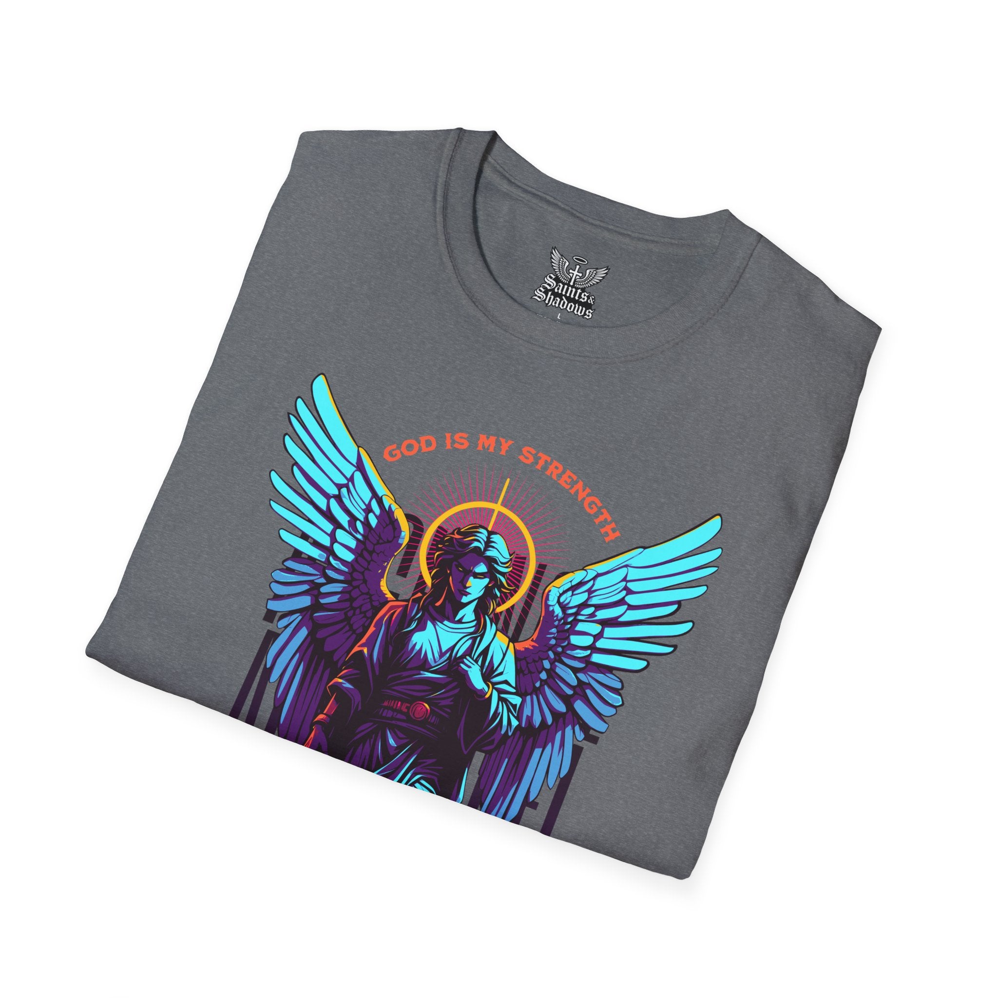 Saints and Shadows - St. Gabriel, Angelic Artwork Unisex Softstyle T-Shirt, Casual Wear