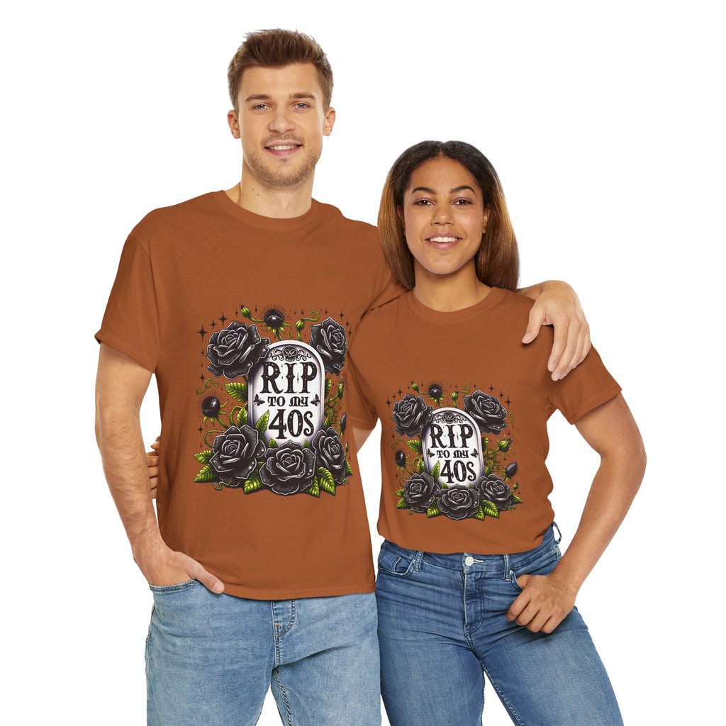 RIP to My 40s Tee, Heavy, Unisex Graphic Shirt, Birthday Gift, Casual Wear, Vintage Style, Floral Design T-shirt