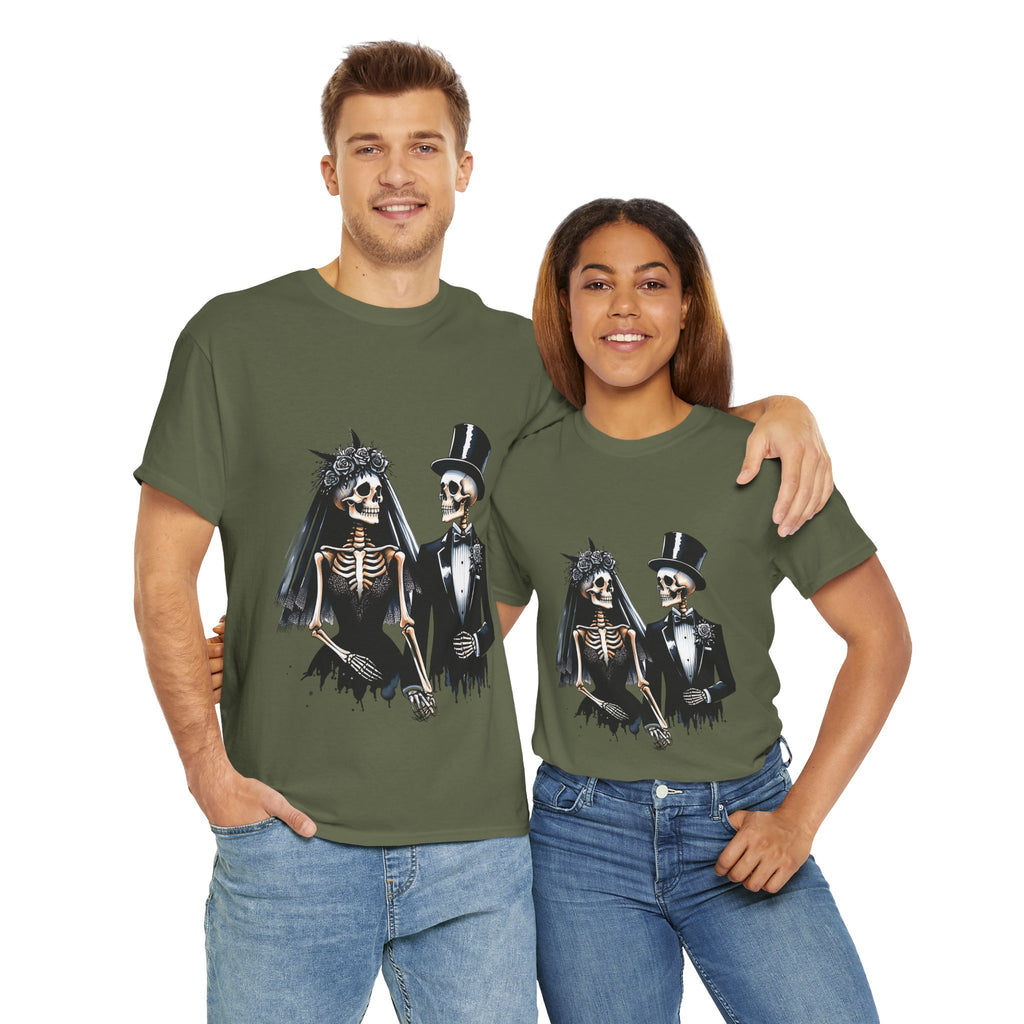 Skeleton Bride and Groom Wedding Tee - Horror Graphic Tee, Unisex Cotton Shirt, Halloween Costume, Horror Movie Gift, Spooky T-Shirt, Horror Fan Apparel