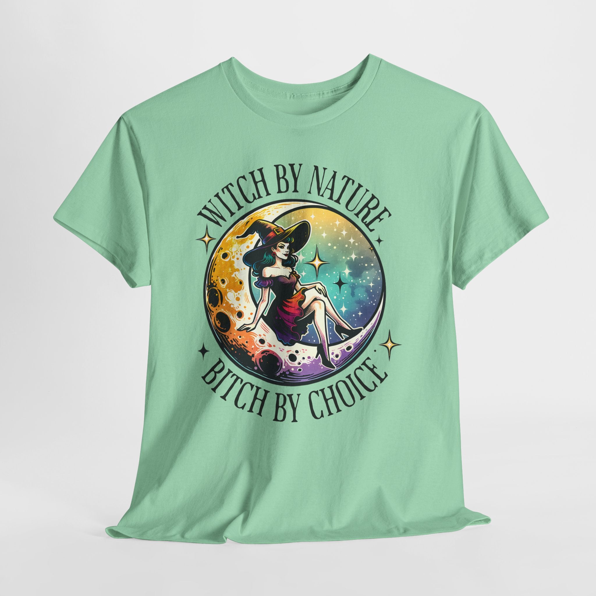 Witchy Cotton Tee - "Witch by Nature, Bitch by Choice" | Unisex Tee for Spooky Season, Boho Fashion, Festival Wear, Gift for Witches