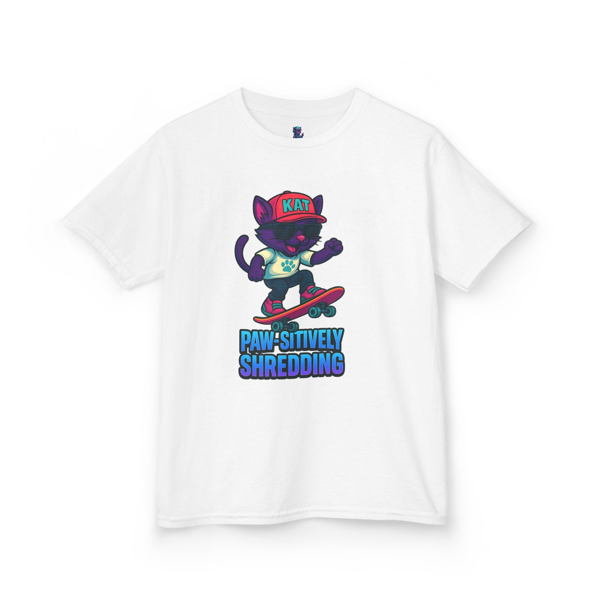 DJ KAT PAWS - Fun Skater Cat Design, Youth Summer T-Shirt, Cool Kids Apparel, Birthday Gift, Trendy Casual Wear