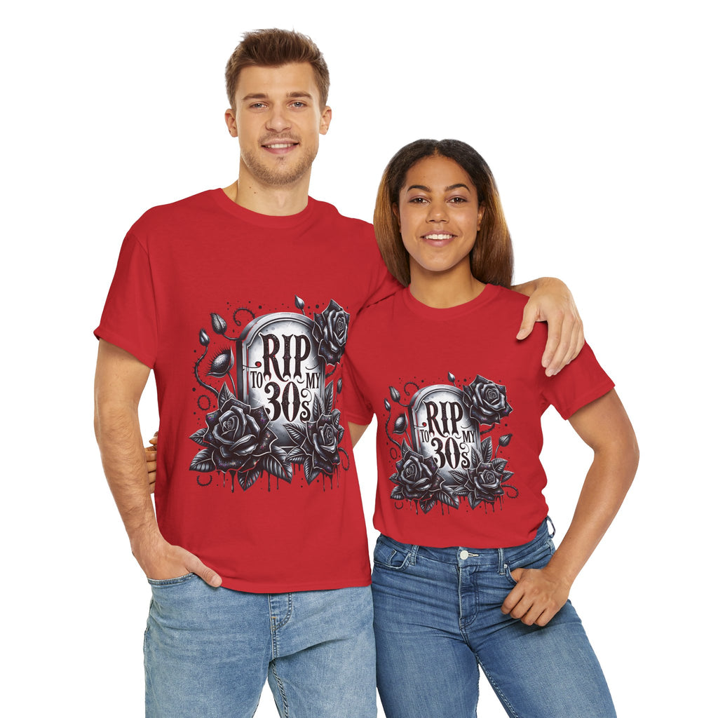 RIP to My 30s, Heavy, Unisex Graphic Shirt, Birthday Gift, Casual Wear, Vintage Style, Floral Design T-shirt