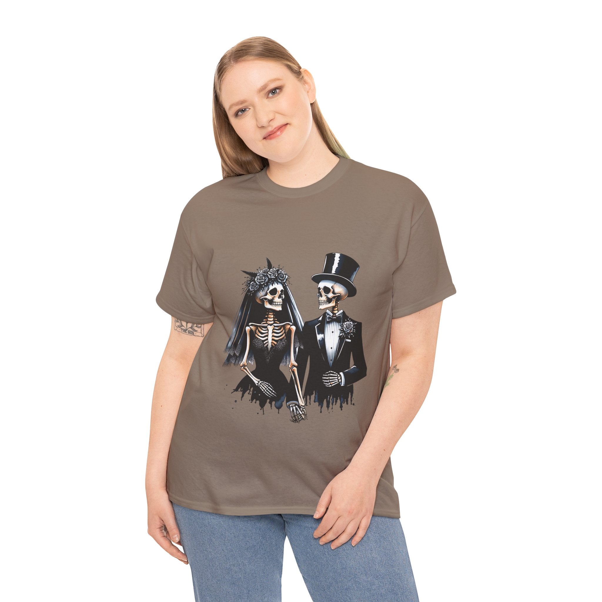 Skeleton Bride and Groom Wedding Tee - Horror Graphic Tee, Unisex Cotton Shirt, Halloween Costume, Horror Movie Gift, Spooky T-Shirt, Horror Fan Apparel