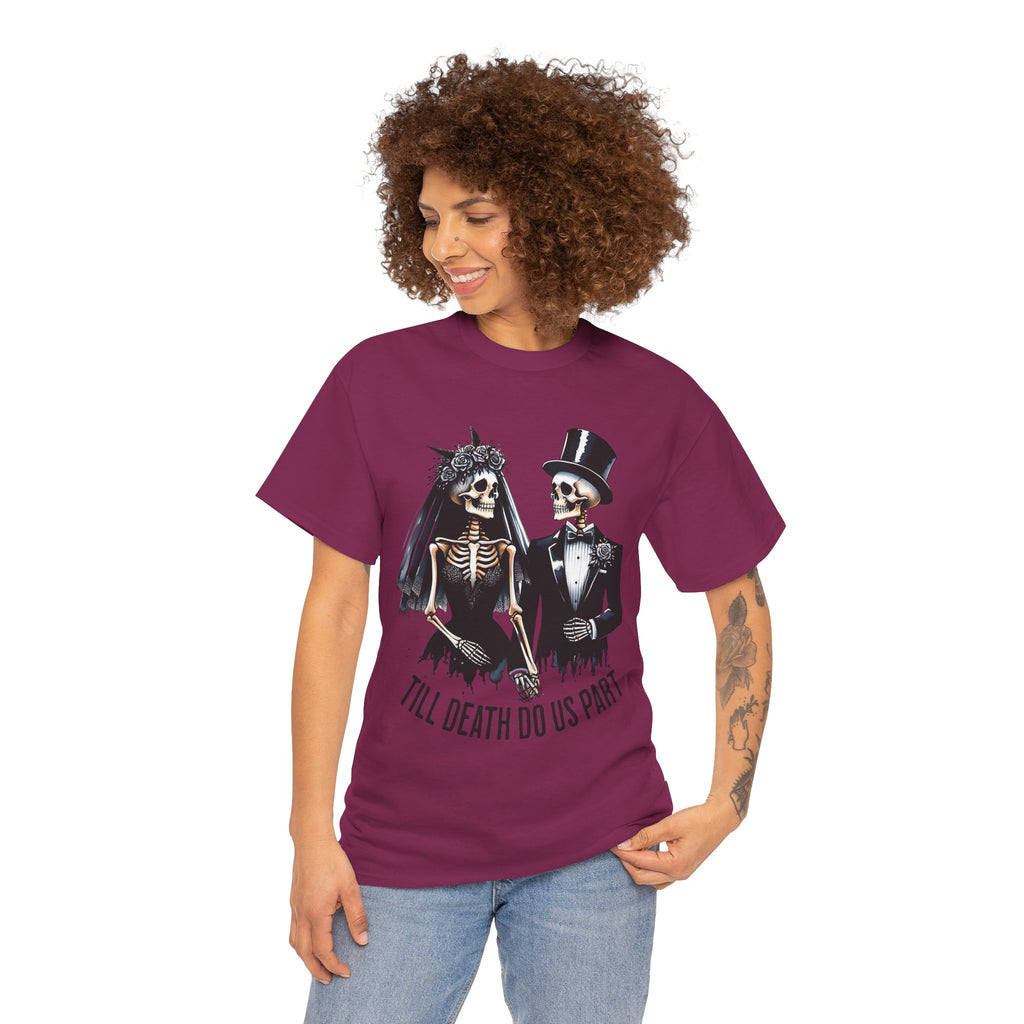 Skeleton Bride and Groom Wedding. Til Death, Tee - Horror Graphic Tee, Unisex Cotton Shirt, Halloween Costume, Horror Movie Gift, Spooky T-Shirt, Horror Fan Apparel