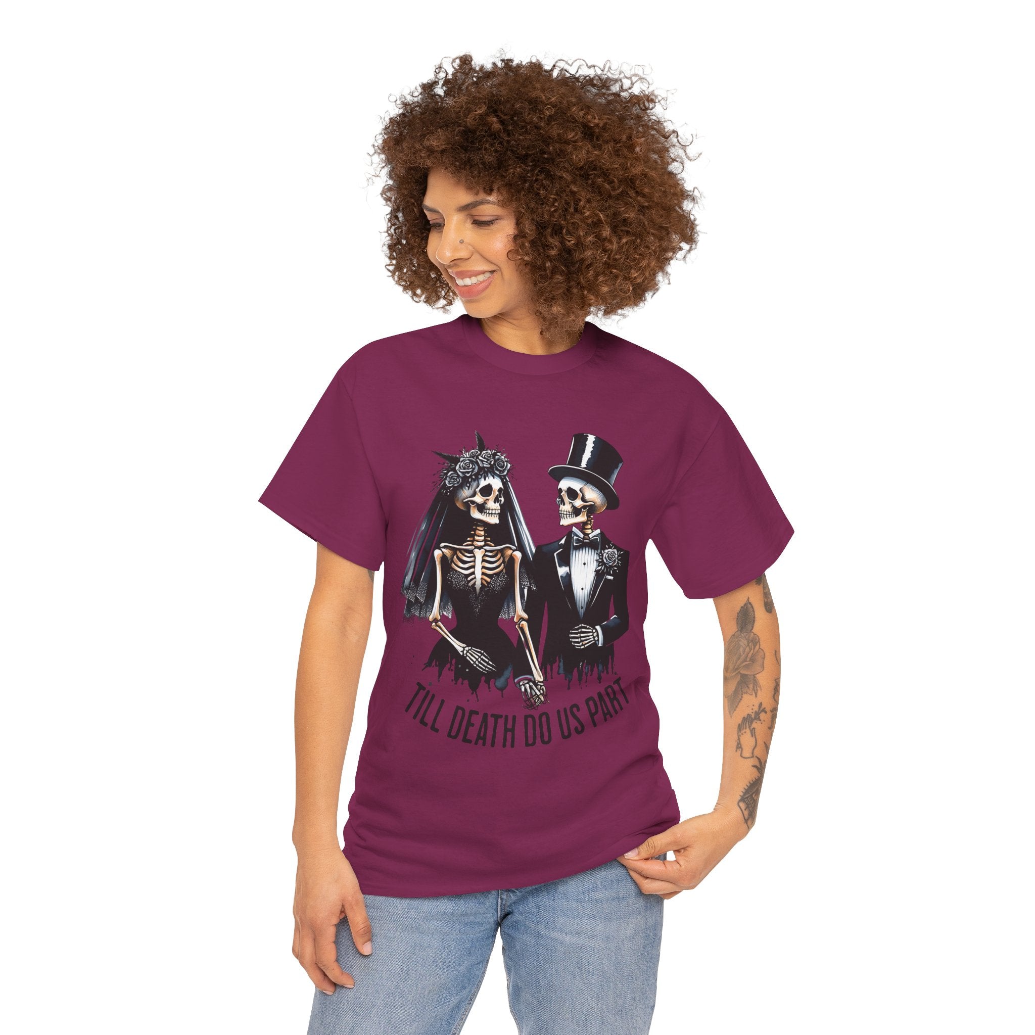 Skeleton Bride and Groom Wedding. Til Death, Tee - Horror Graphic Tee, Unisex Cotton Shirt, Halloween Costume, Horror Movie Gift, Spooky T-Shirt, Horror Fan Apparel