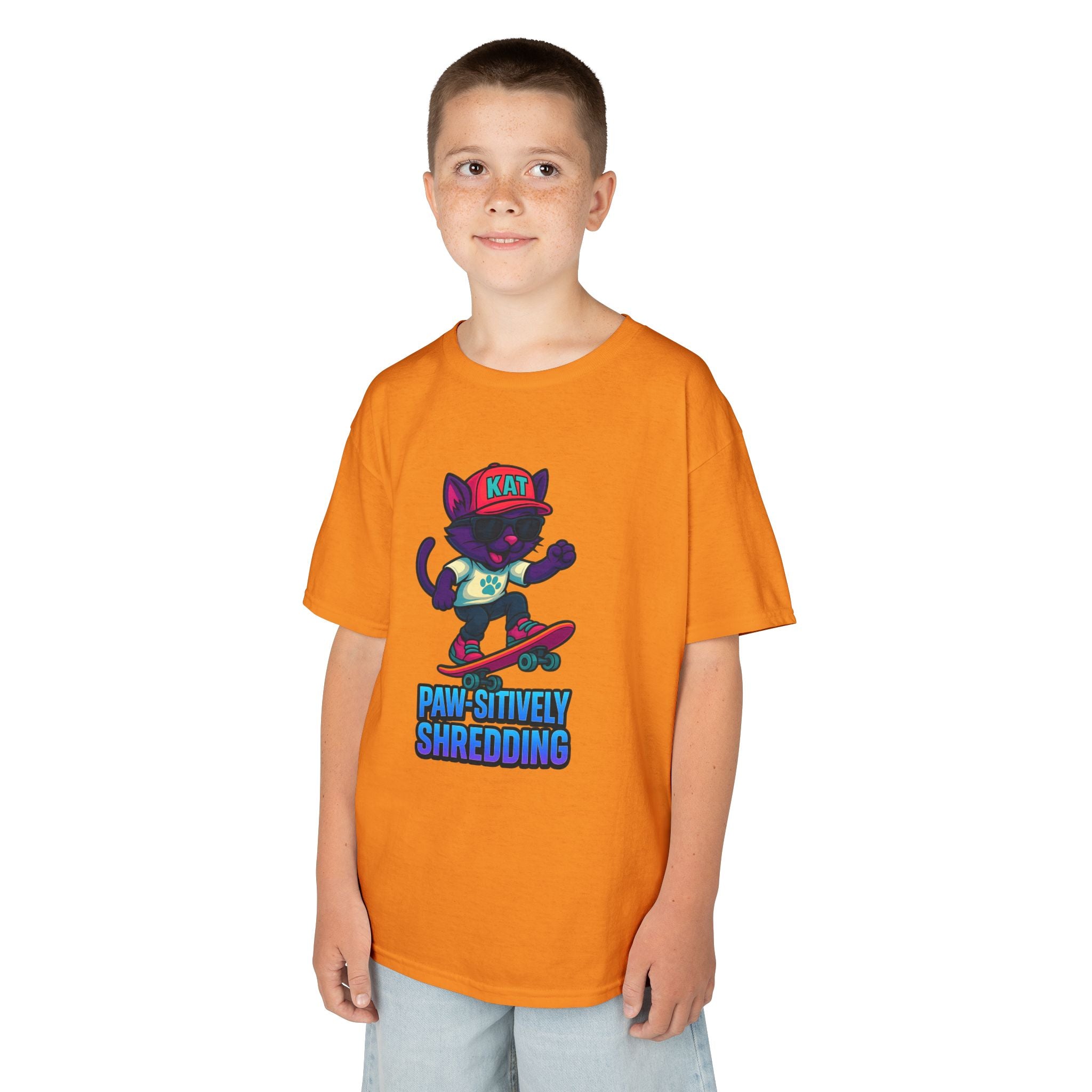 DJ KAT PAWS - Fun Skater Cat Design, Youth Summer T-Shirt, Cool Kids Apparel, Birthday Gift, Trendy Casual Wear