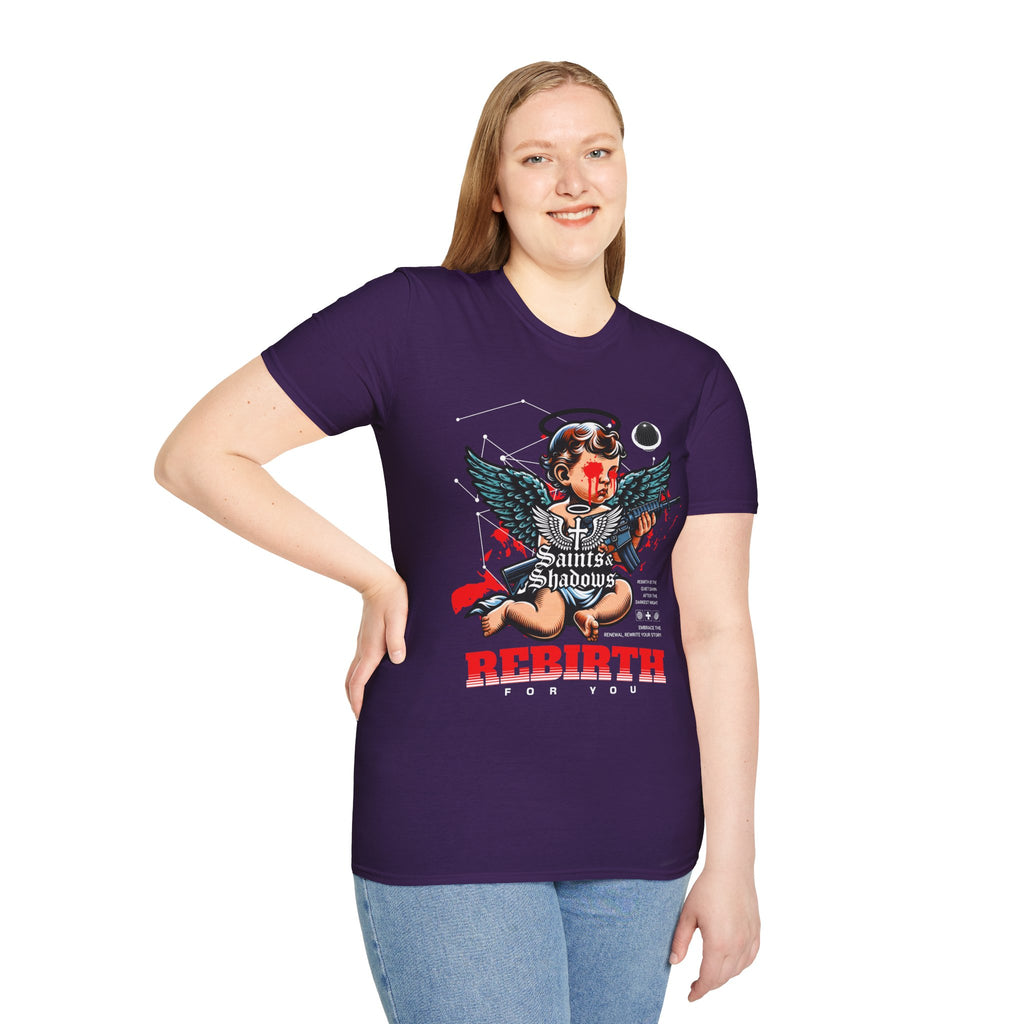 Saints and Shadows - Rebirth, Angelic Artwork Unisex Softstyle T-Shirt, Casual Wear