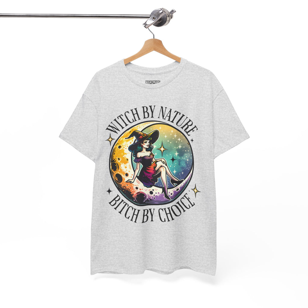 Witchy Cotton Tee - "Witch by Nature, Bitch by Choice" | Unisex Tee for Spooky Season, Boho Fashion, Festival Wear, Gift for Witches