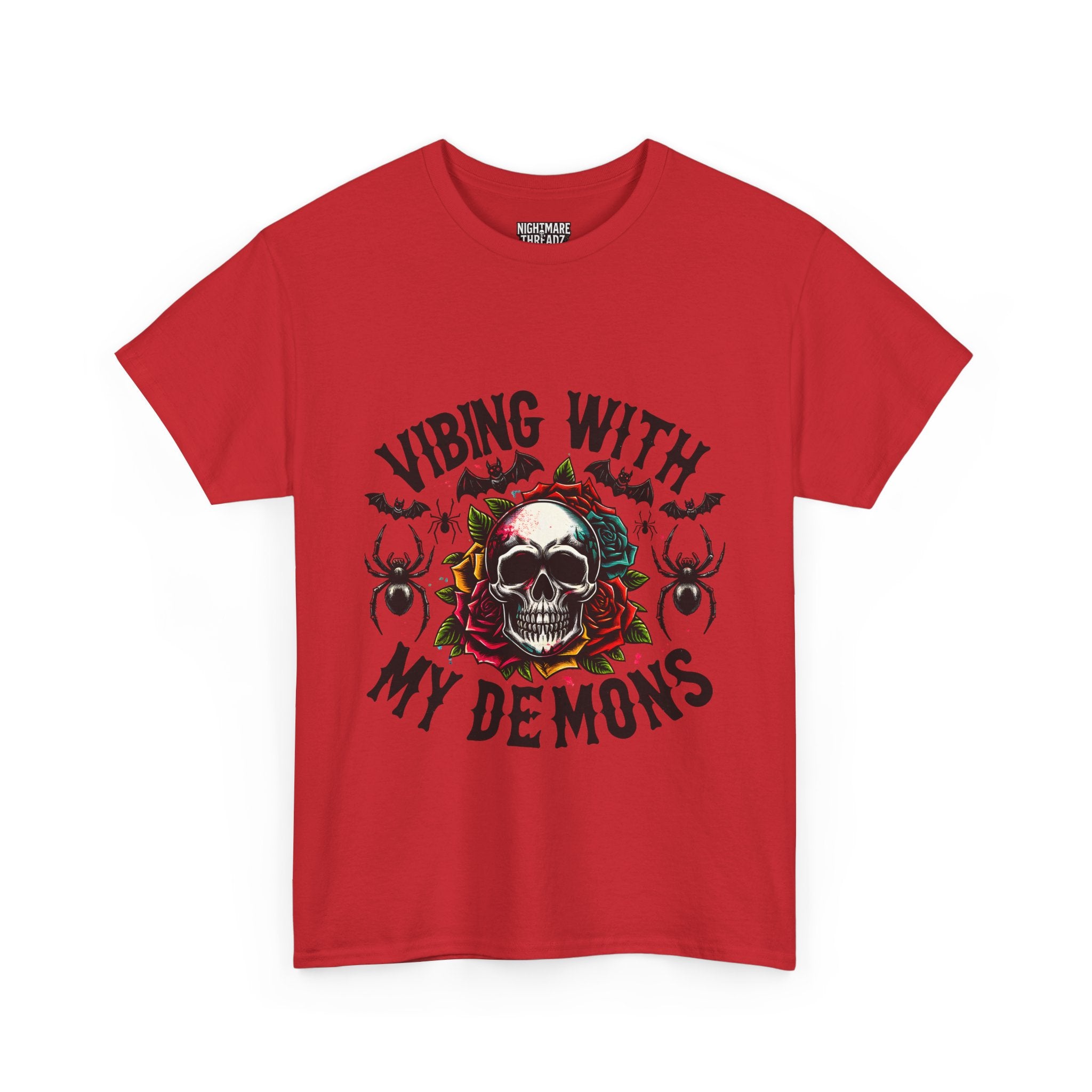 Vibing With My Demons, Halloween Skeleton & Pumpkin Tee, Spooky Season Apparel, Fall Fashion, Gift for Halloween Lovers