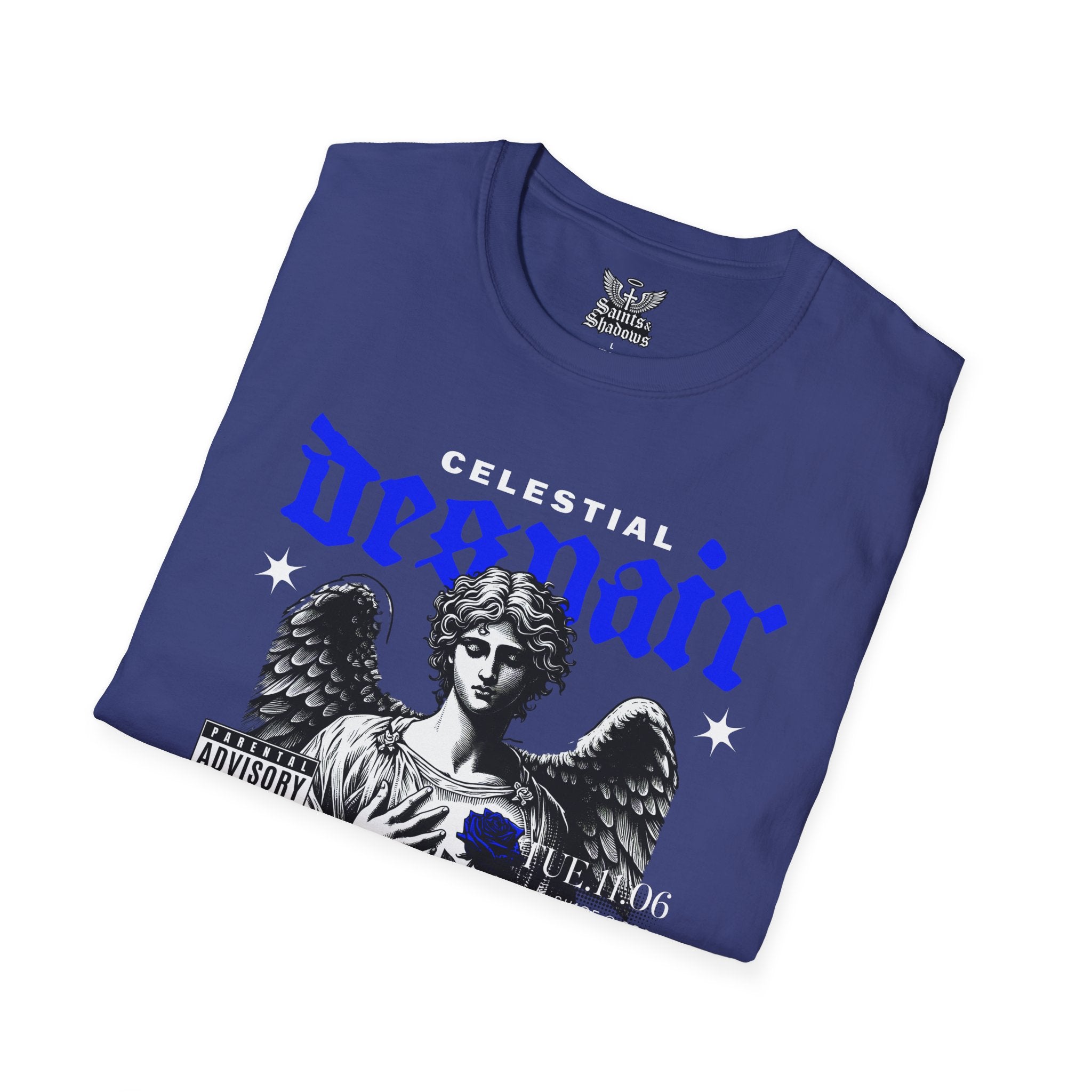 Saints and Shadows - Celestial Despair, Angelic Artwork Unisex Softstyle T-Shirt, Casual Wear