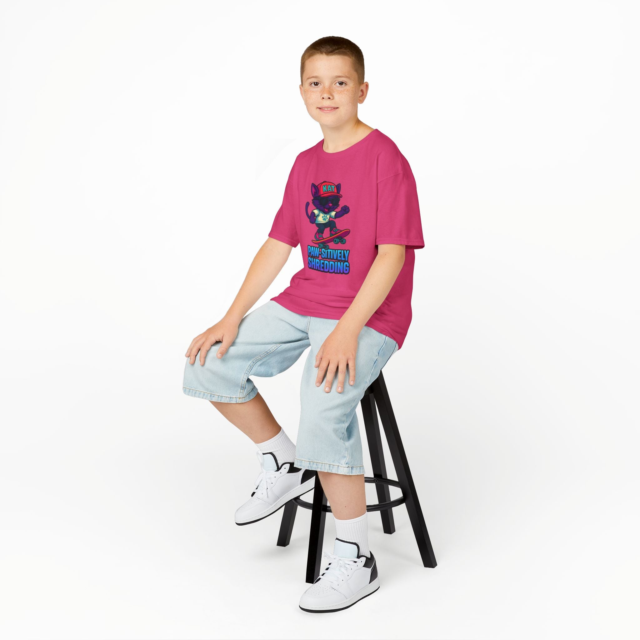 DJ KAT PAWS - Fun Skater Cat Design, Youth Summer T-Shirt, Cool Kids Apparel, Birthday Gift, Trendy Casual Wear
