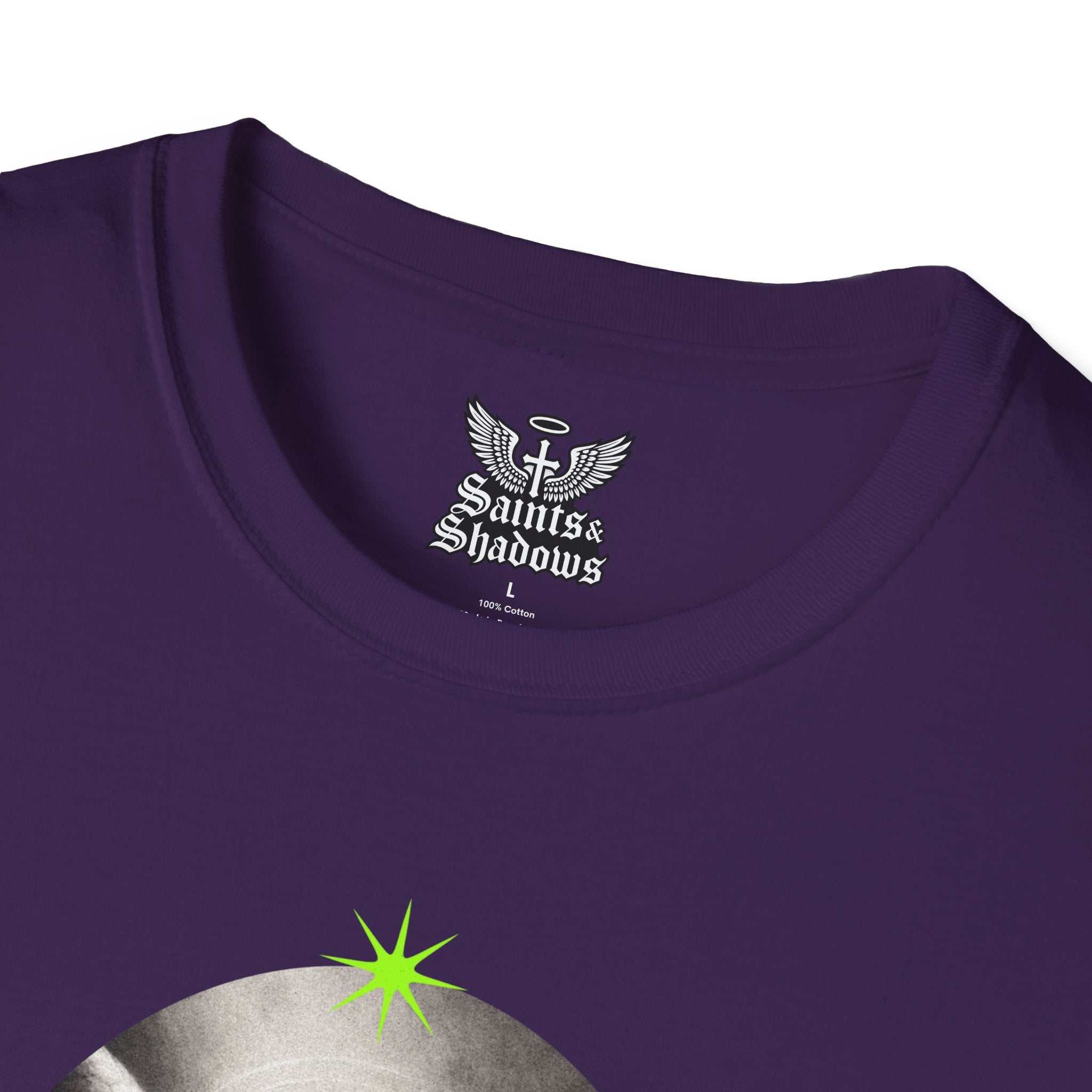 Saints and Shadows - Panoramic Portrayal, Angelic Artwork Unisex Softstyle T-Shirt, Casual Wear