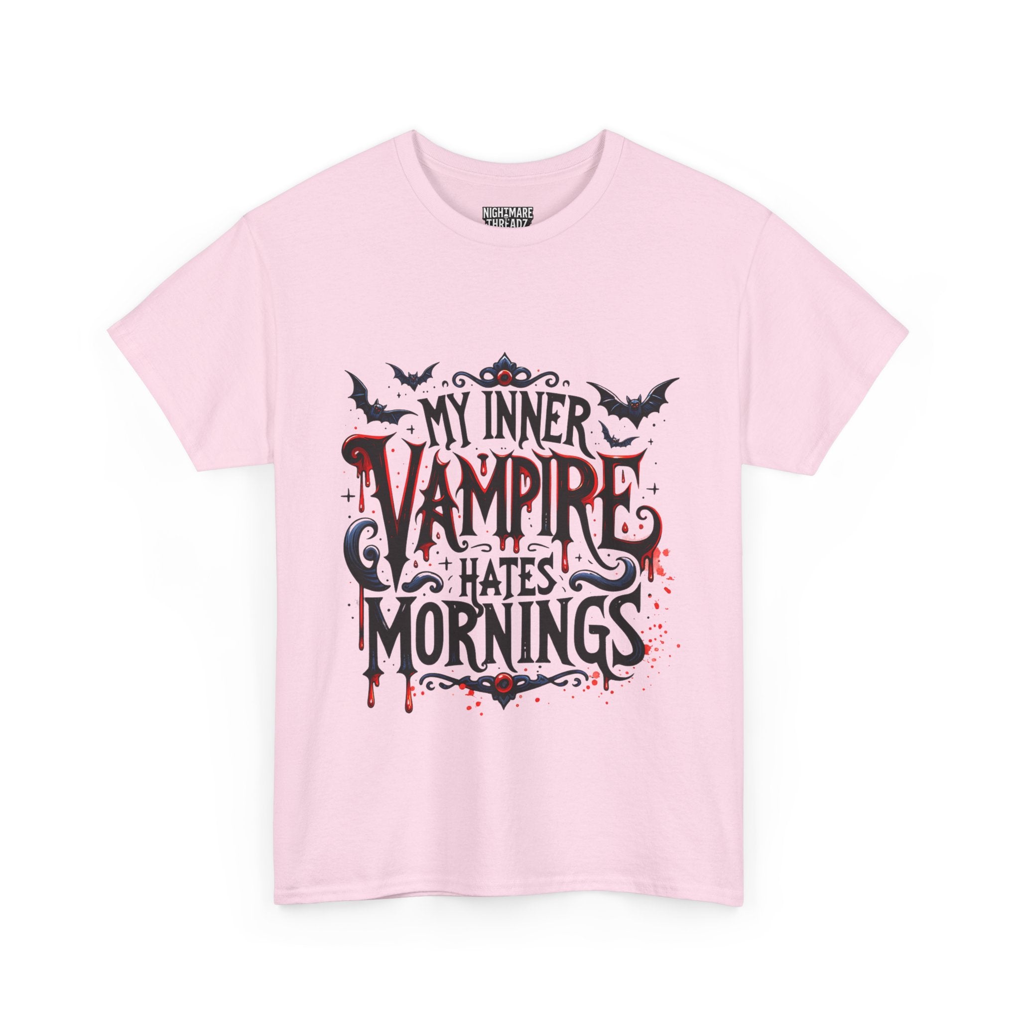 My Inner Vampire Hates Mornings, Tee - Unisex Heavy Cotton Shirt for Halloween, Gifts, Casual Wear, Funny T-Shirt, Vampire Lover Apparel