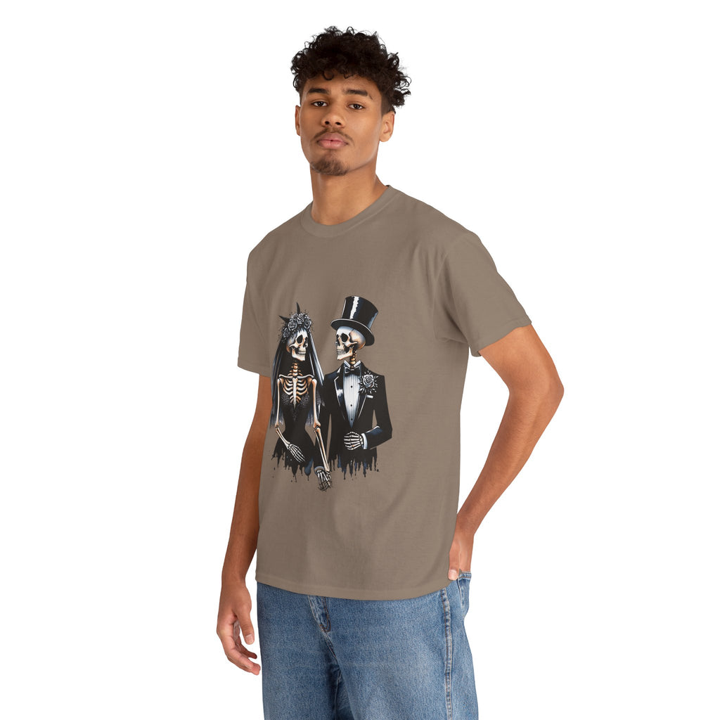 Skeleton Bride and Groom Wedding Tee - Horror Graphic Tee, Unisex Cotton Shirt, Halloween Costume, Horror Movie Gift, Spooky T-Shirt, Horror Fan Apparel