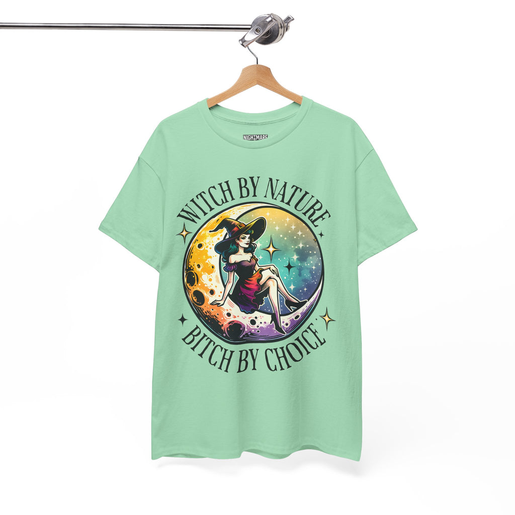 Witchy Cotton Tee - "Witch by Nature, Bitch by Choice" | Unisex Tee for Spooky Season, Boho Fashion, Festival Wear, Gift for Witches