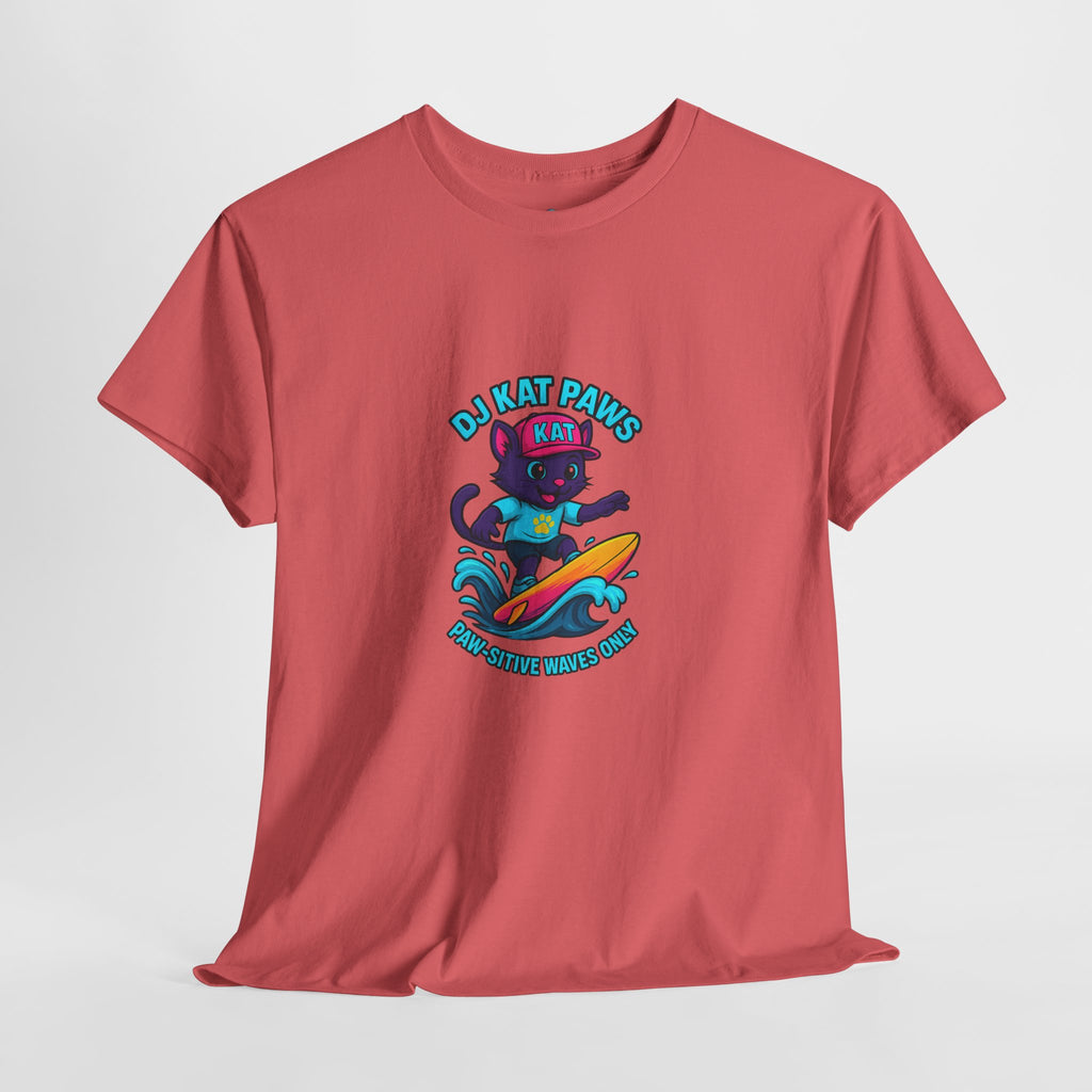 DJ KAT PAWS Surfing Fun T-Shirt | Stay Cool, Have Fun, Play Safe, Be You! | Fun Summer Tee, Gift for Cat Lovers, Beach Vibes