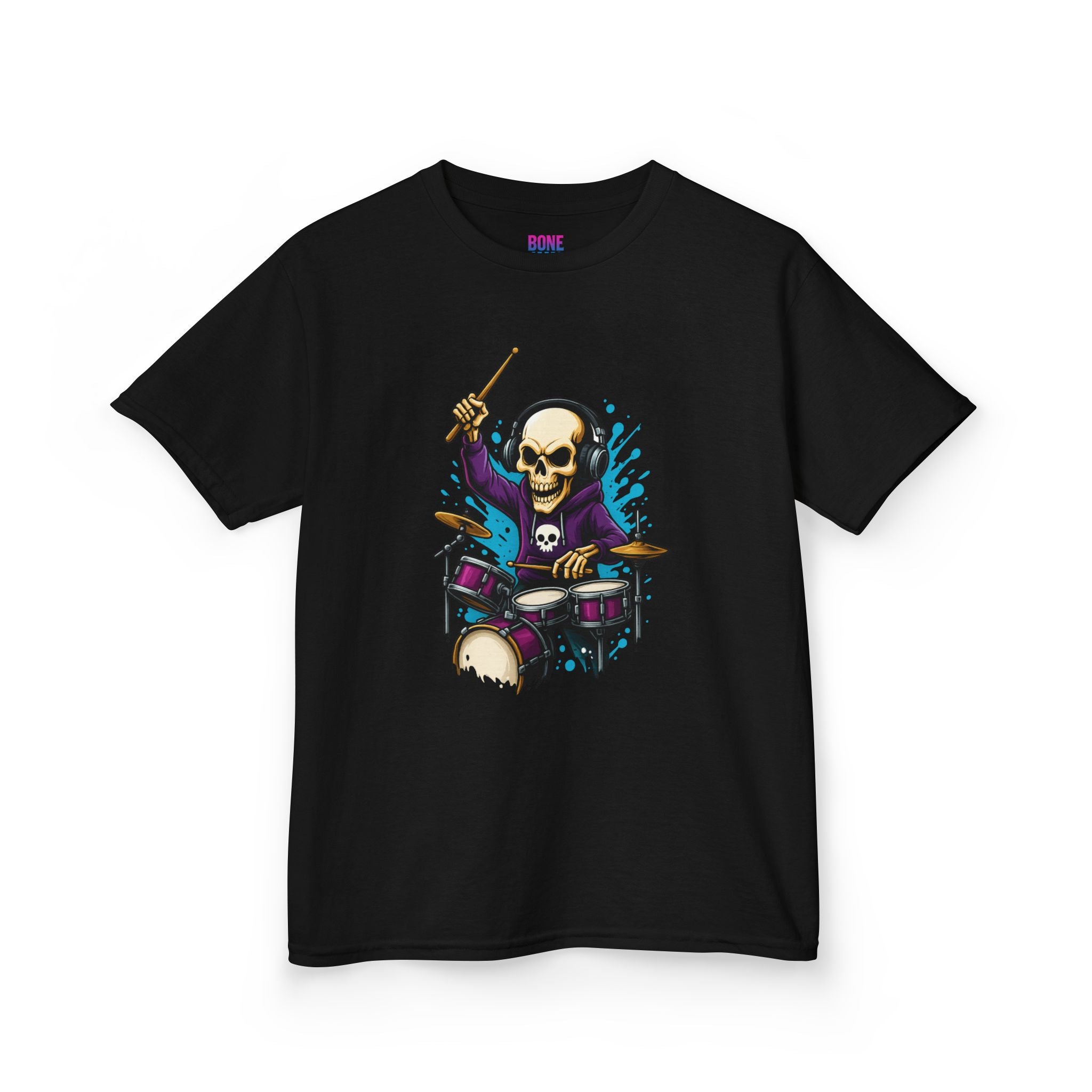 Bone Jams MC Bonez Kids Tee | Drummer Edition | Halloween Costume, Birthday Gift & Drop Dead Beats Apparel