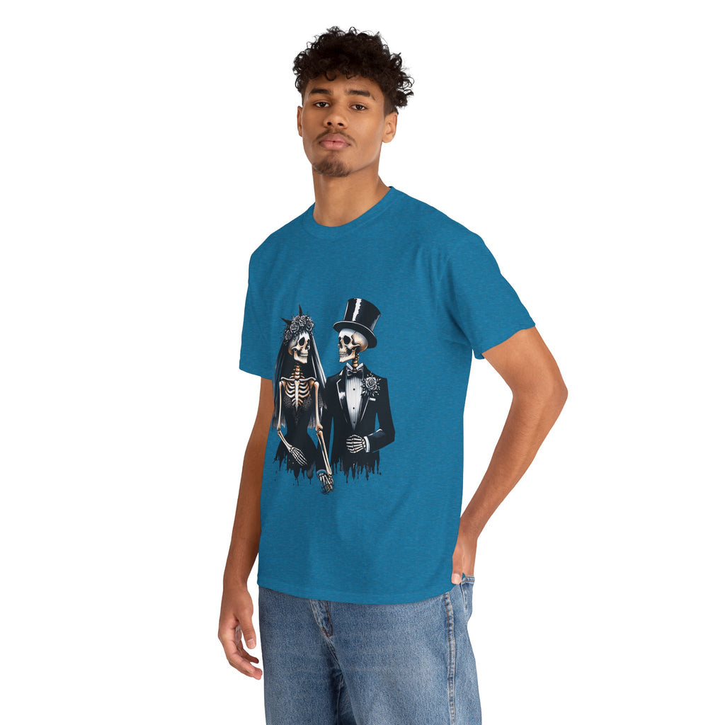 Skeleton Bride and Groom Wedding Tee - Horror Graphic Tee, Unisex Cotton Shirt, Halloween Costume, Horror Movie Gift, Spooky T-Shirt, Horror Fan Apparel