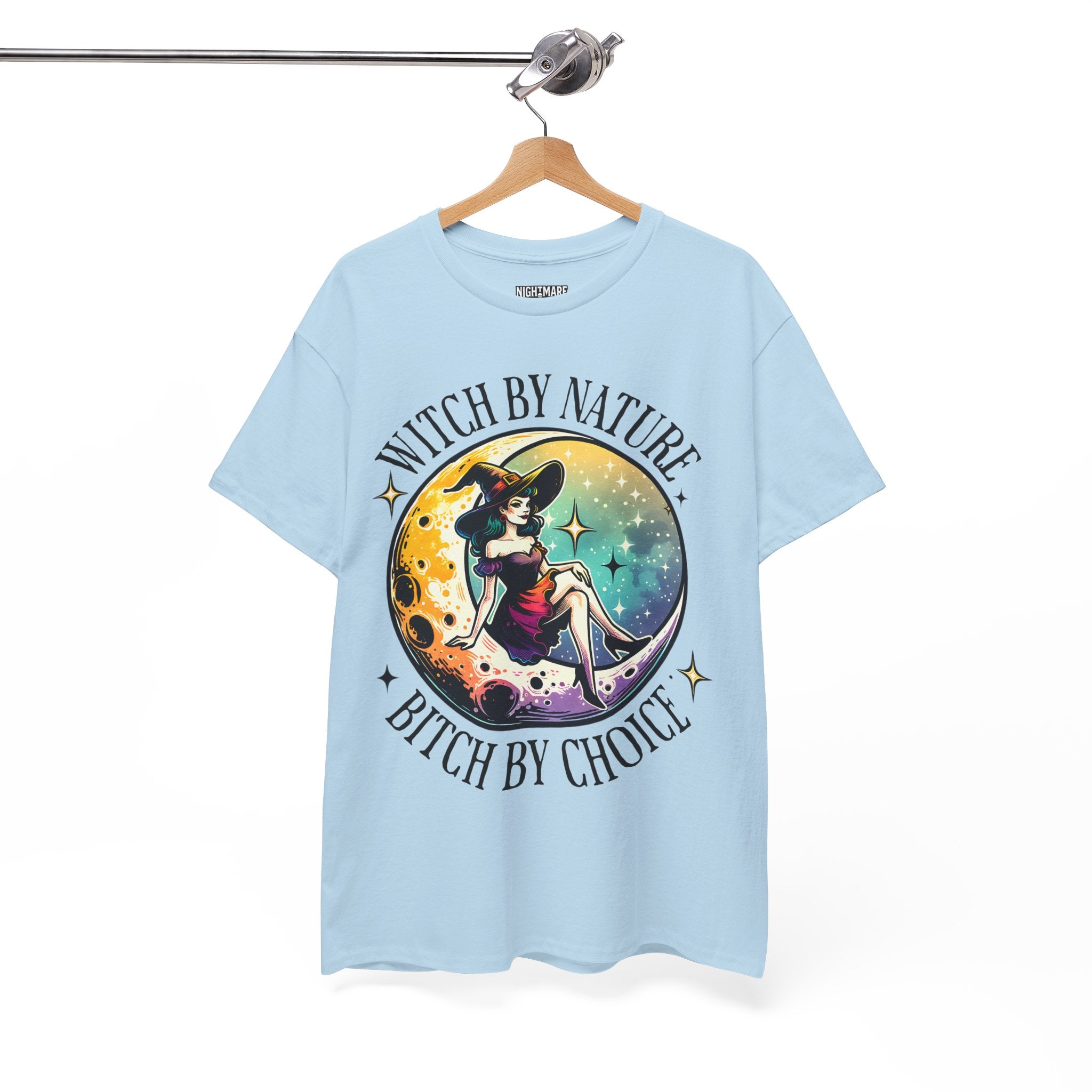 Witchy Cotton Tee - "Witch by Nature, Bitch by Choice" | Unisex Tee for Spooky Season, Boho Fashion, Festival Wear, Gift for Witches