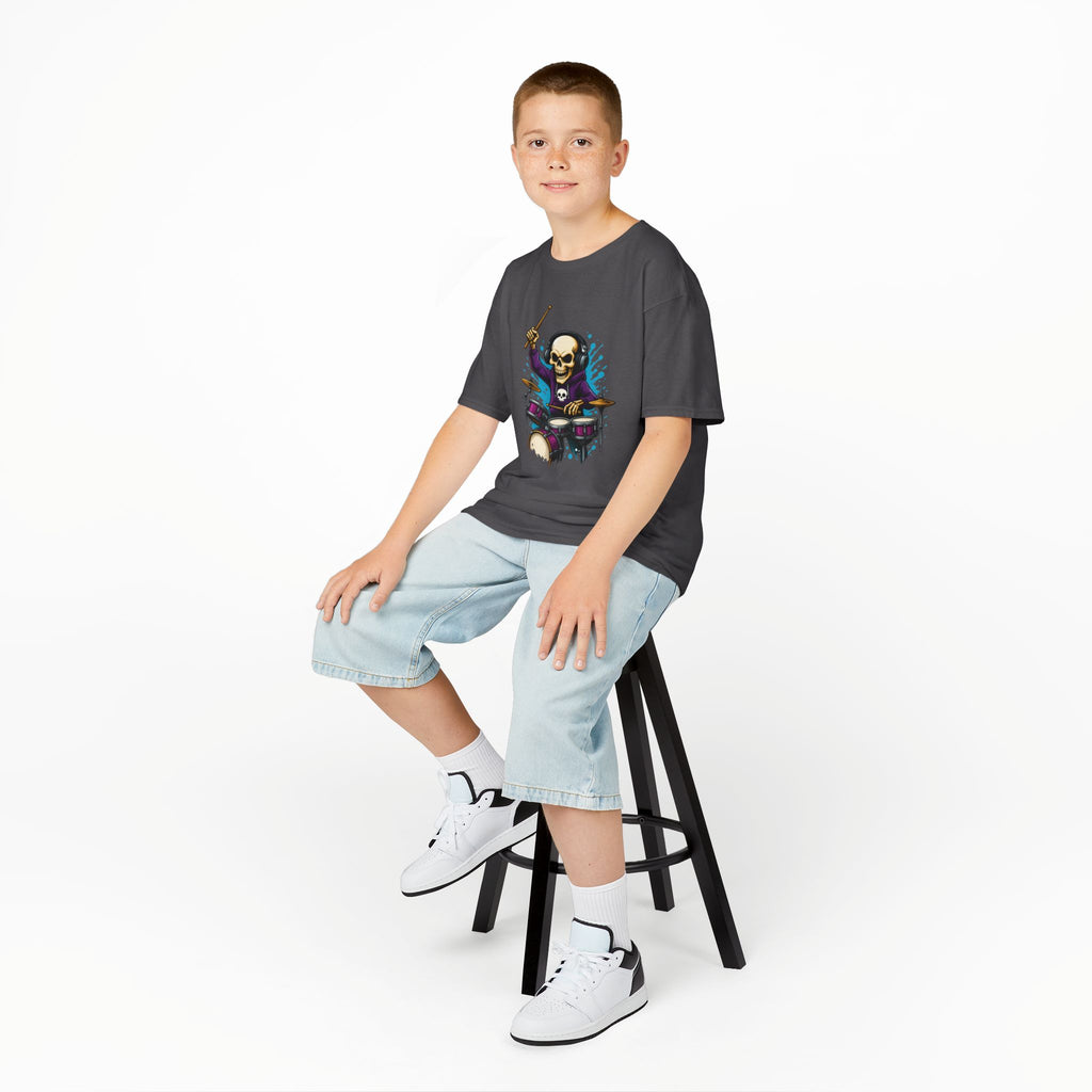 Bone Jams MC Bonez Kids Tee | Drummer Edition | Halloween Costume, Birthday Gift & Drop Dead Beats Apparel