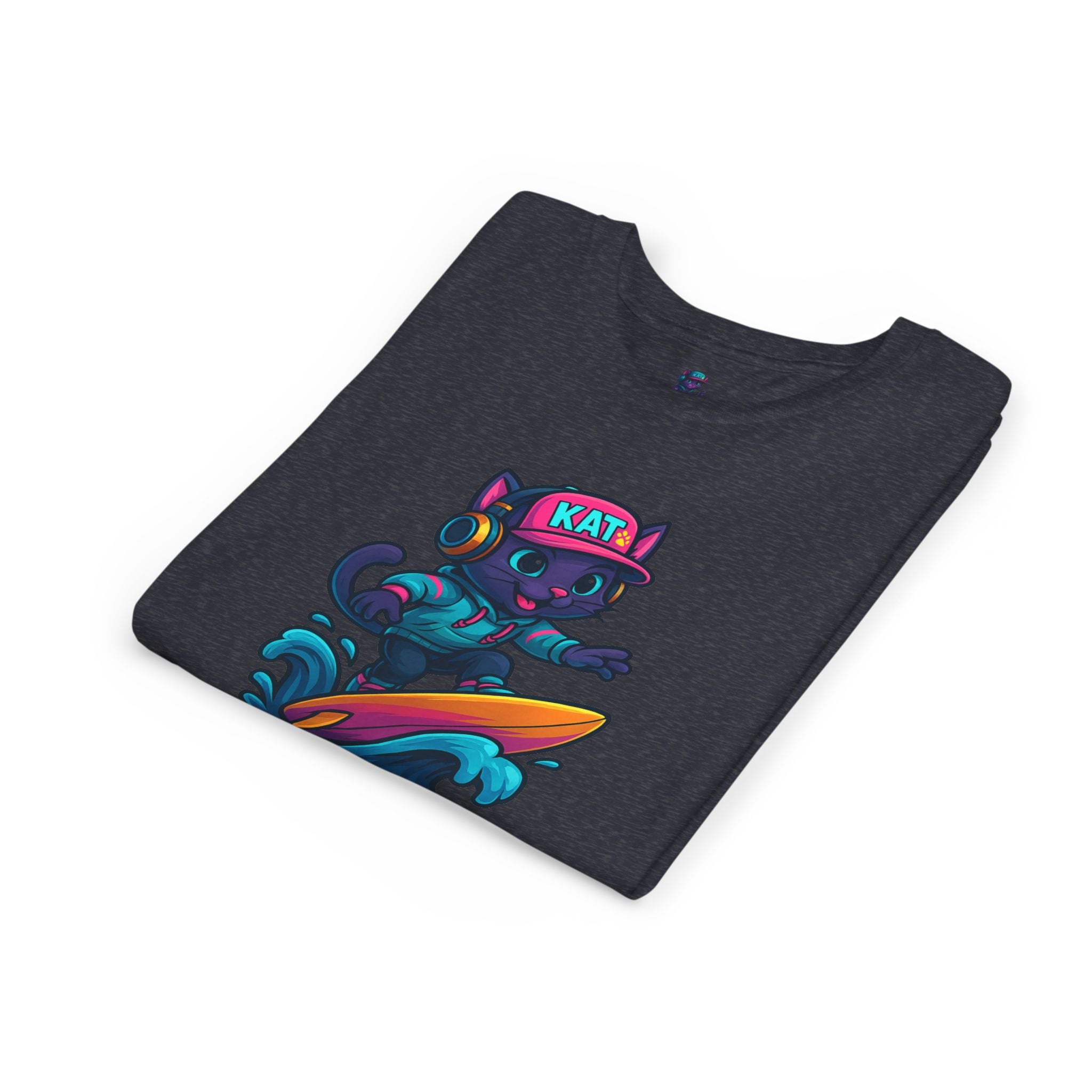 DJ KAT PAWS Paw-Sitive Waves Only, Youth Tee | Kids Surfing T-Shirt, Fun Cat Graphic Top, Summer Apparel, Gifts for Animal Lovers