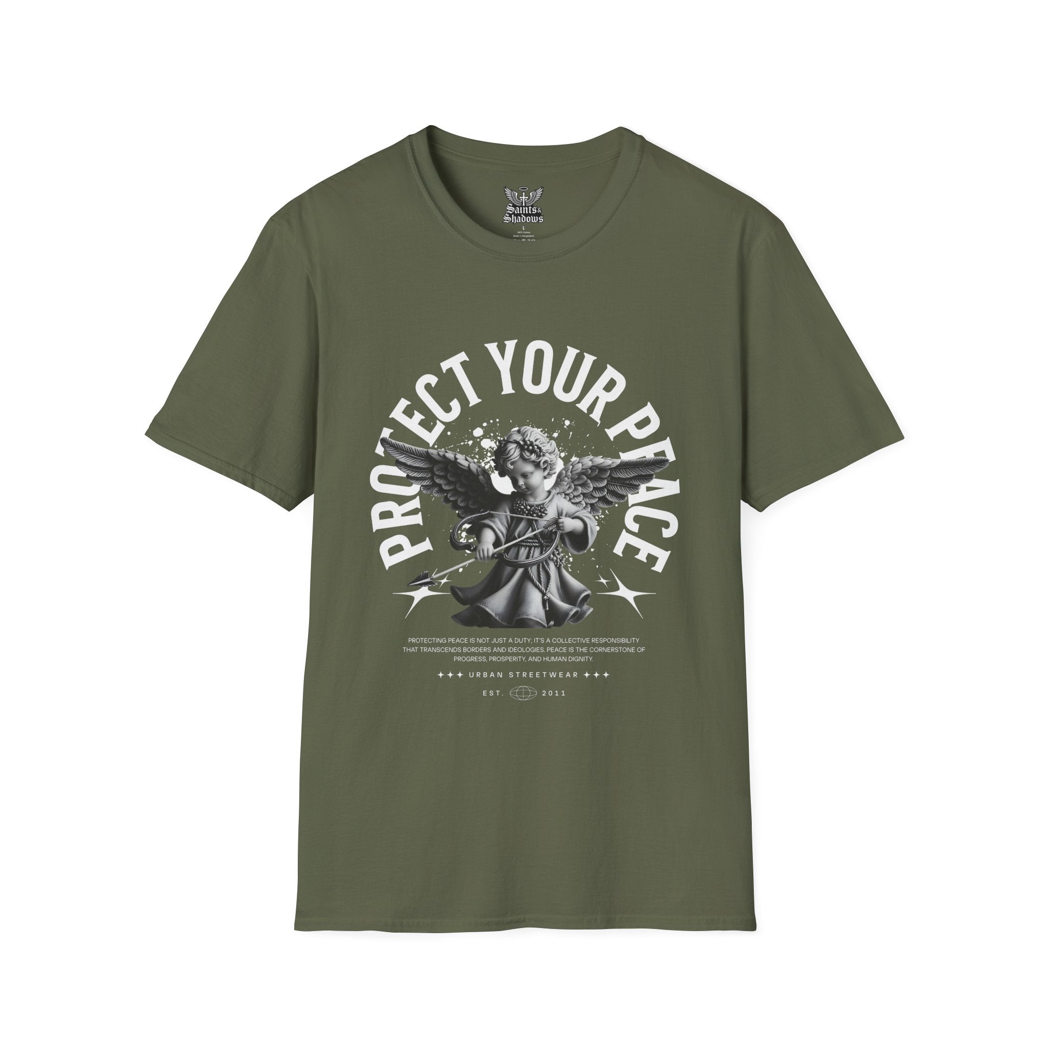 Saints and Shadows - Protect Your Peace, Angelic Artwork Unisex Softstyle T-Shirt, Casual Wear