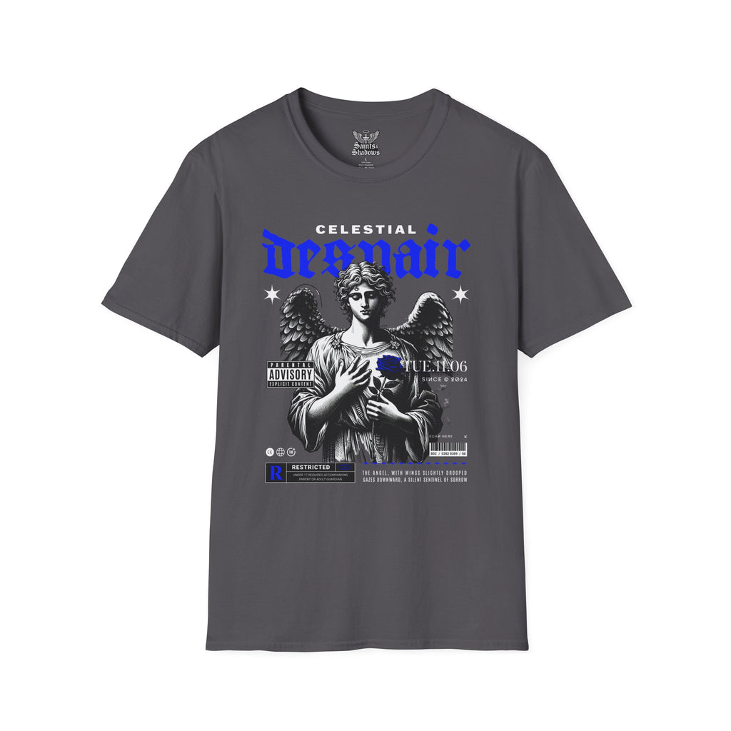 Saints and Shadows - Celestial Despair, Angelic Artwork Unisex Softstyle T-Shirt, Casual Wear
