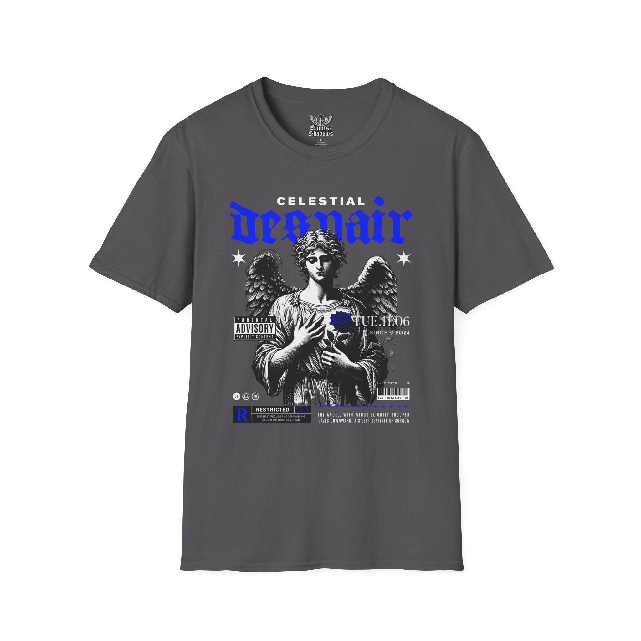 Saints and Shadows - Celestial Despair, Angelic Artwork Unisex Softstyle T-Shirt, Casual Wear