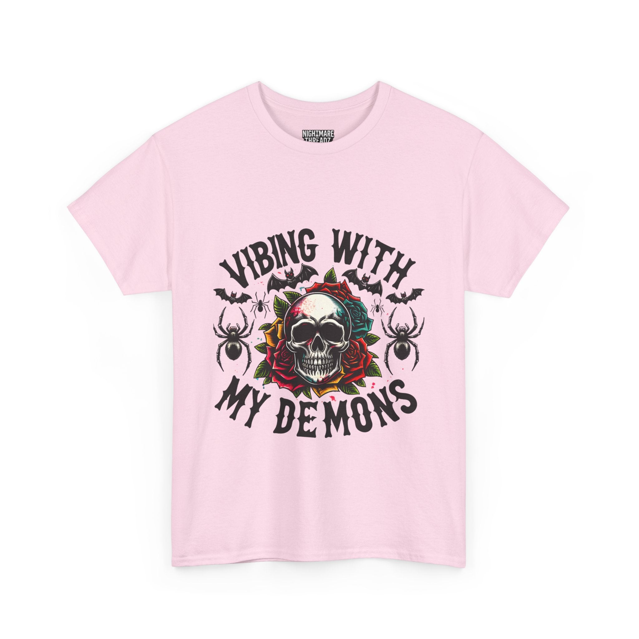 Vibing With My Demons, Halloween Skeleton & Pumpkin Tee, Spooky Season Apparel, Fall Fashion, Gift for Halloween Lovers