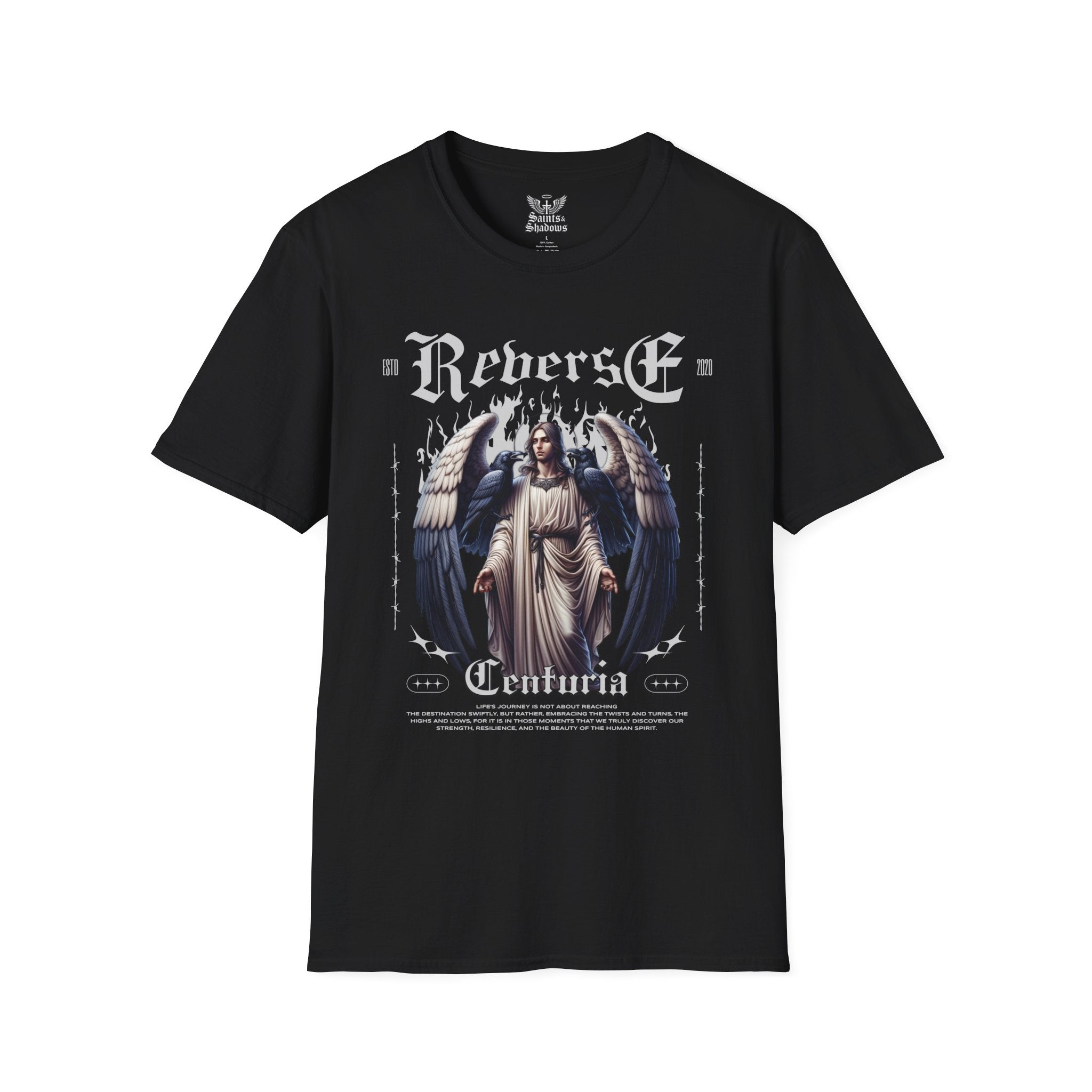 Saints and Shadows - Reverse Centuria, Angelic Artwork Unisex Softstyle T-Shirt, Casual Wear