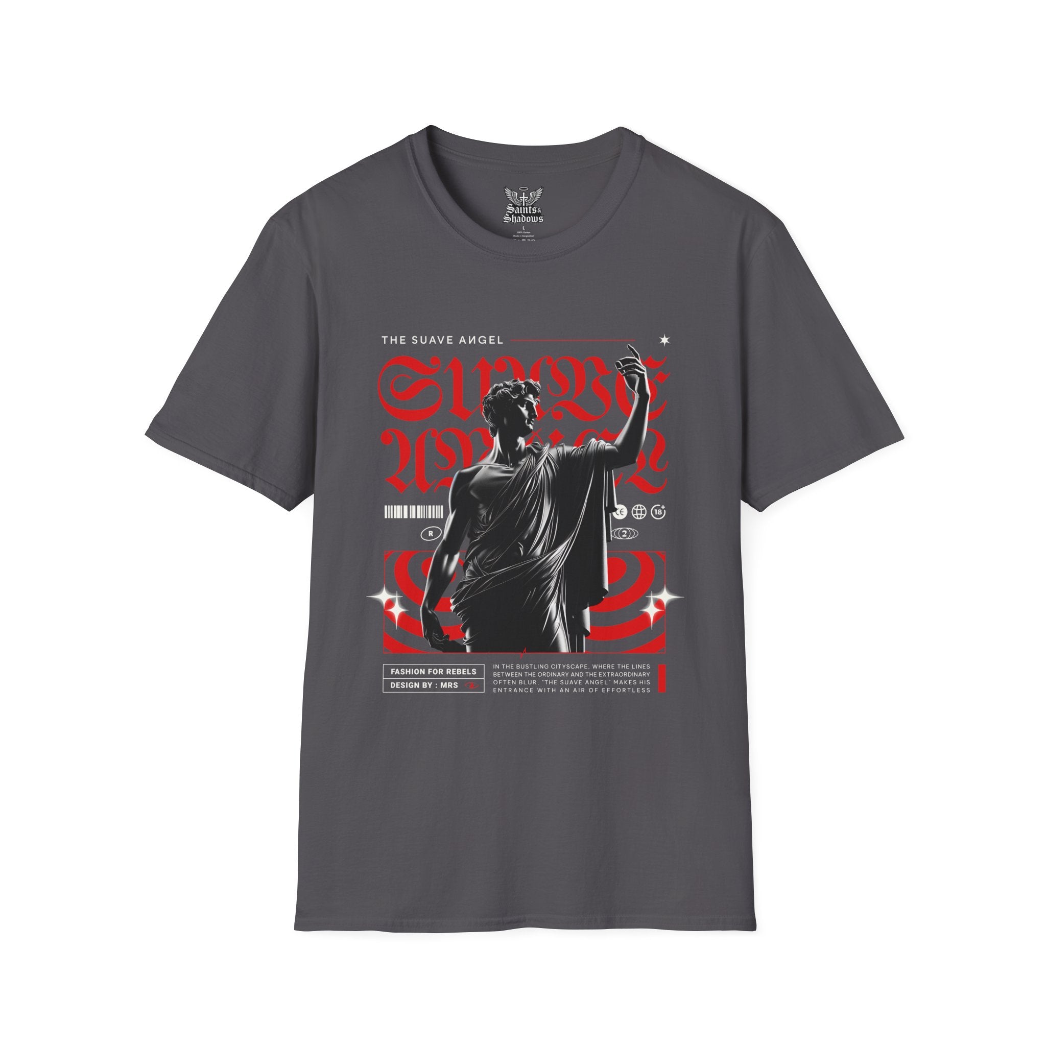 Saints and Shadows - The Suave Angel, Angelic Artwork Unisex Softstyle T-Shirt, Casual Wear