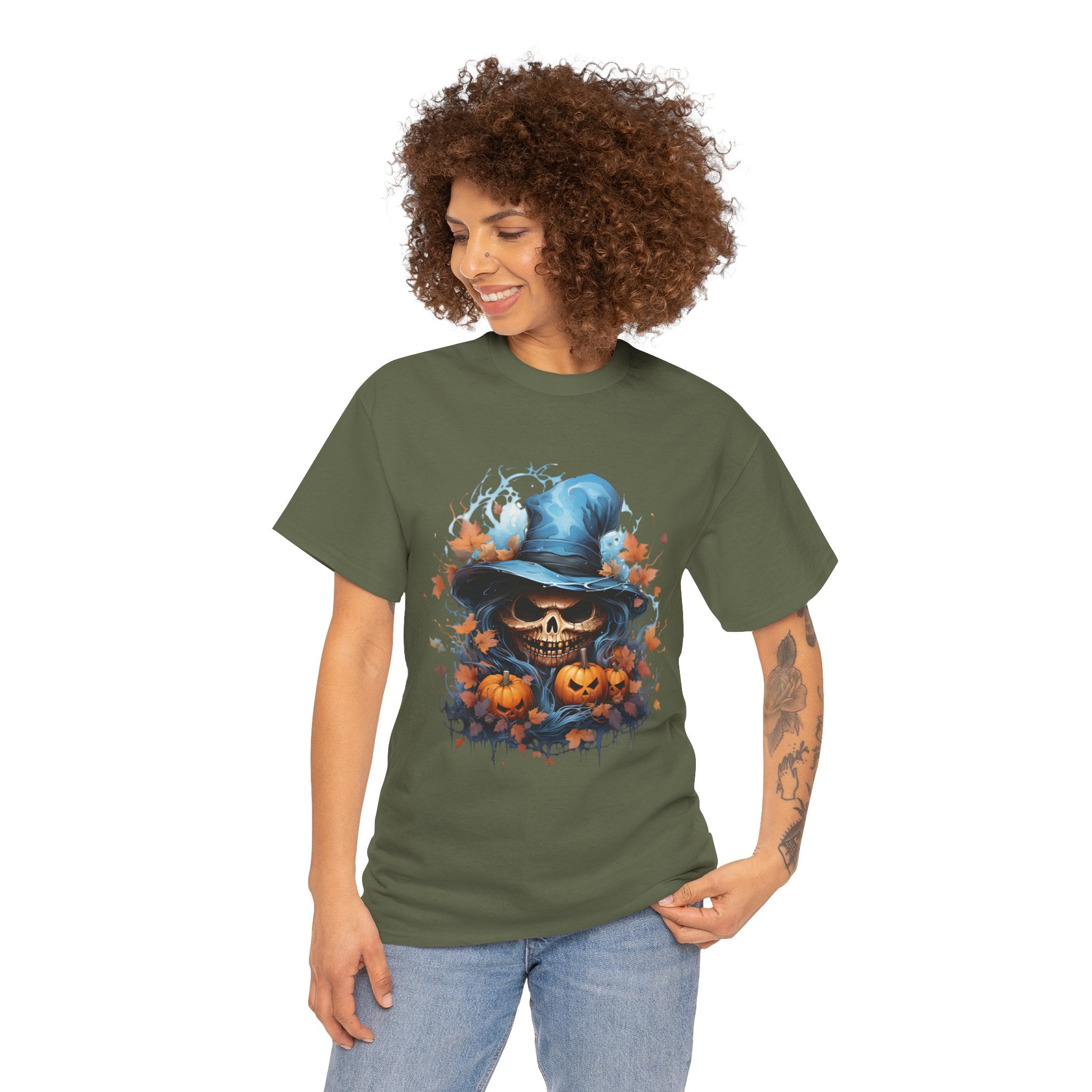 Skull Witch Unhappy Halloween Tee - Halloween Shirt, Spooky Tee, Pumpkin Shirt, Fall Apparel, Costume Top