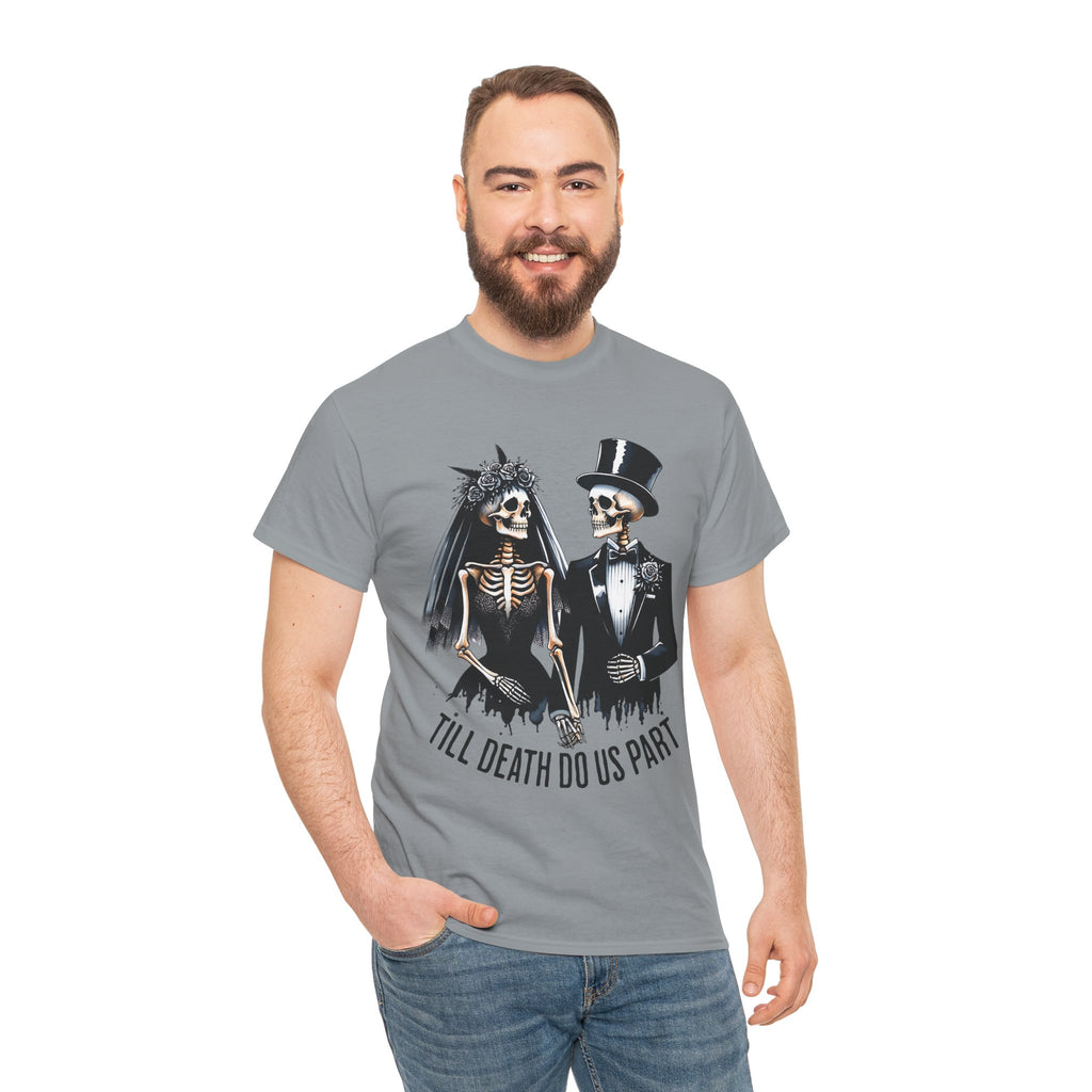 Skeleton Bride and Groom Wedding. Til Death, Tee - Horror Graphic Tee, Unisex Cotton Shirt, Halloween Costume, Horror Movie Gift, Spooky T-Shirt, Horror Fan Apparel