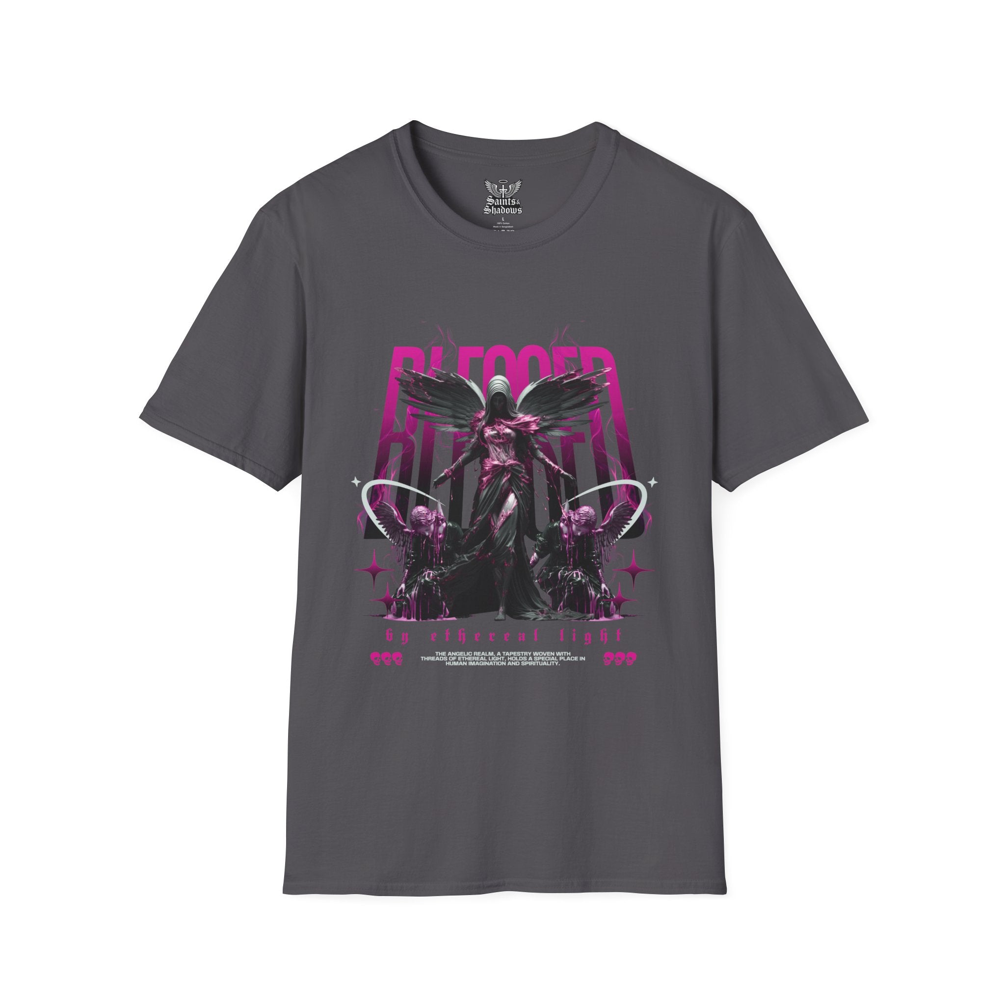 Saints and Shadows - Bleeded Art, Angelic Artwork Unisex Softstyle T-Shirt, Casual Wear