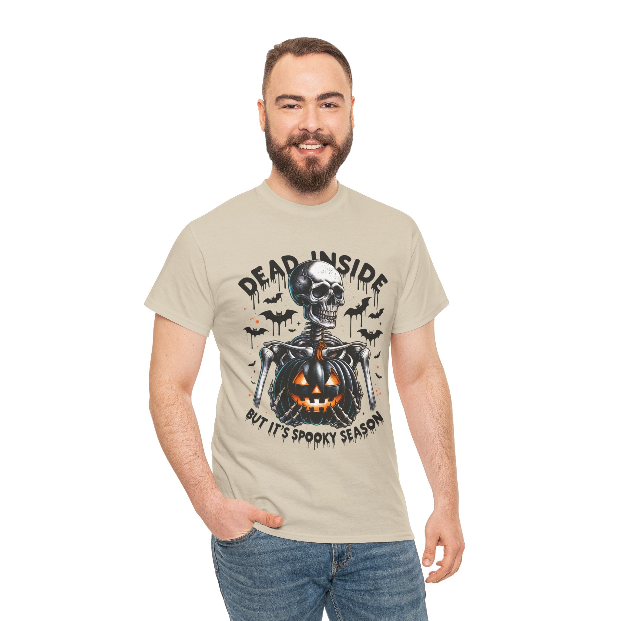 Dead Inside, Spooky Season Tee, Unisex Heavy Cotton T-Shirt, Halloween Shirt, Fun Casual Wear, Graphic Tee, Gift for Halloween Lovers
