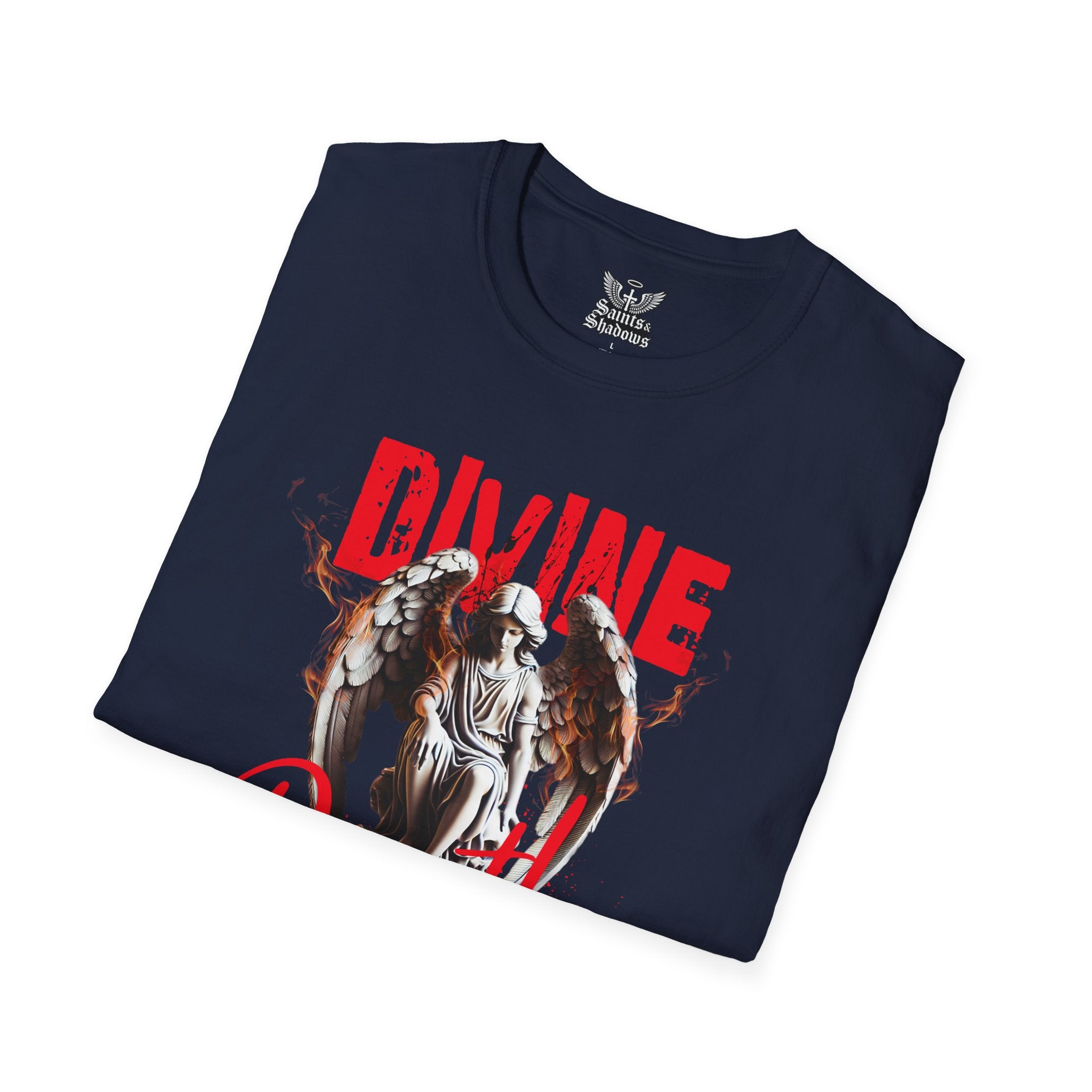 Saints and Shadows - Divine Death, Angelic Artwork Unisex Softstyle T-Shirt, Casual Wear