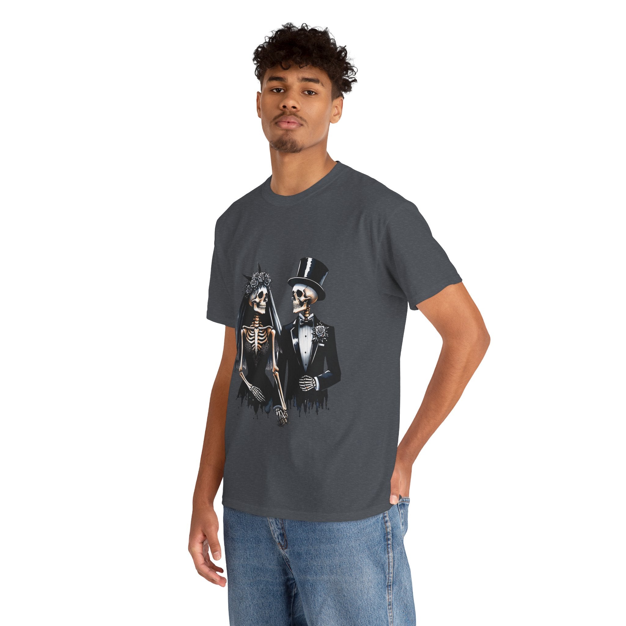 Skeleton Bride and Groom Wedding Tee - Horror Graphic Tee, Unisex Cotton Shirt, Halloween Costume, Horror Movie Gift, Spooky T-Shirt, Horror Fan Apparel