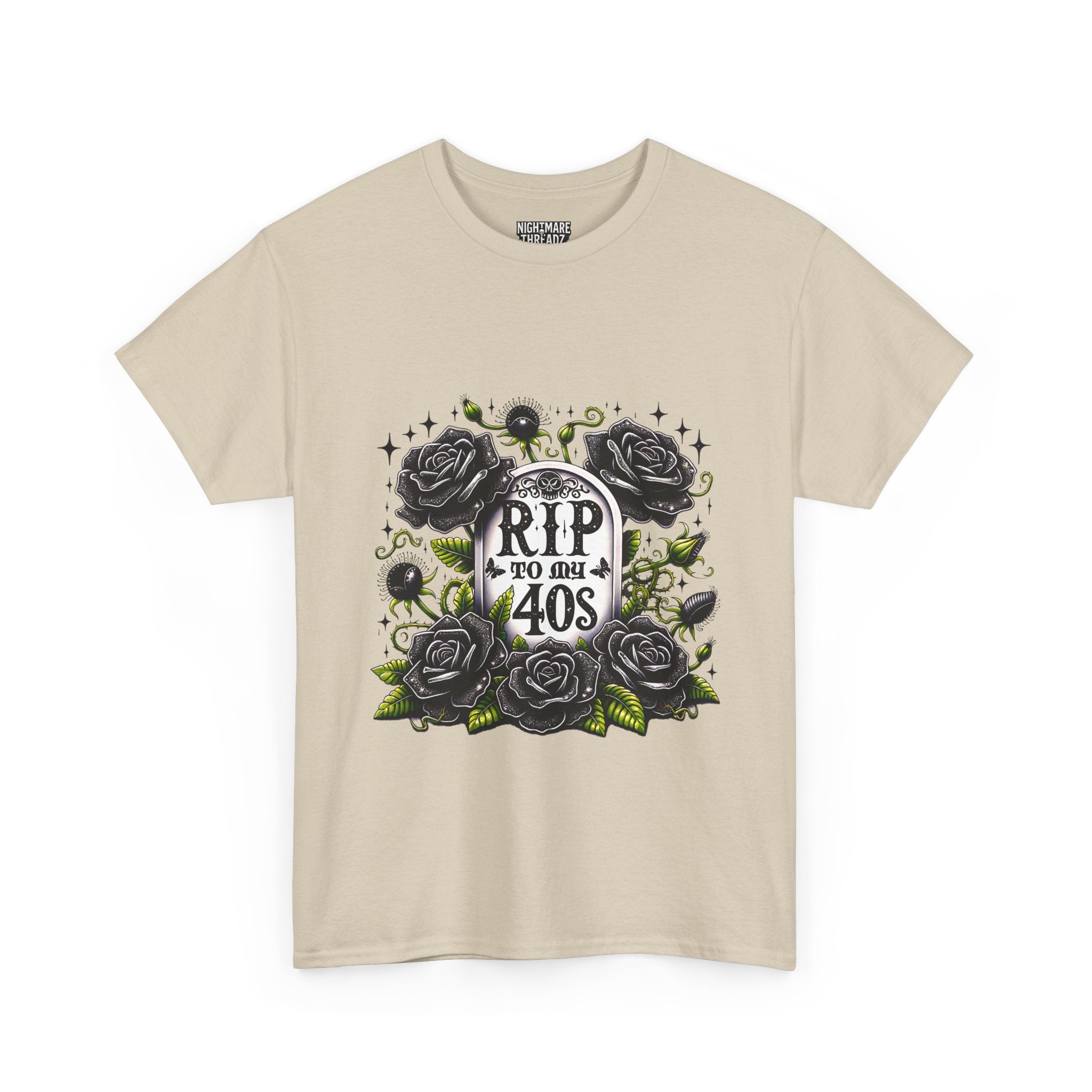 RIP to My 40s Tee, Heavy, Unisex Graphic Shirt, Birthday Gift, Casual Wear, Vintage Style, Floral Design T-shirt